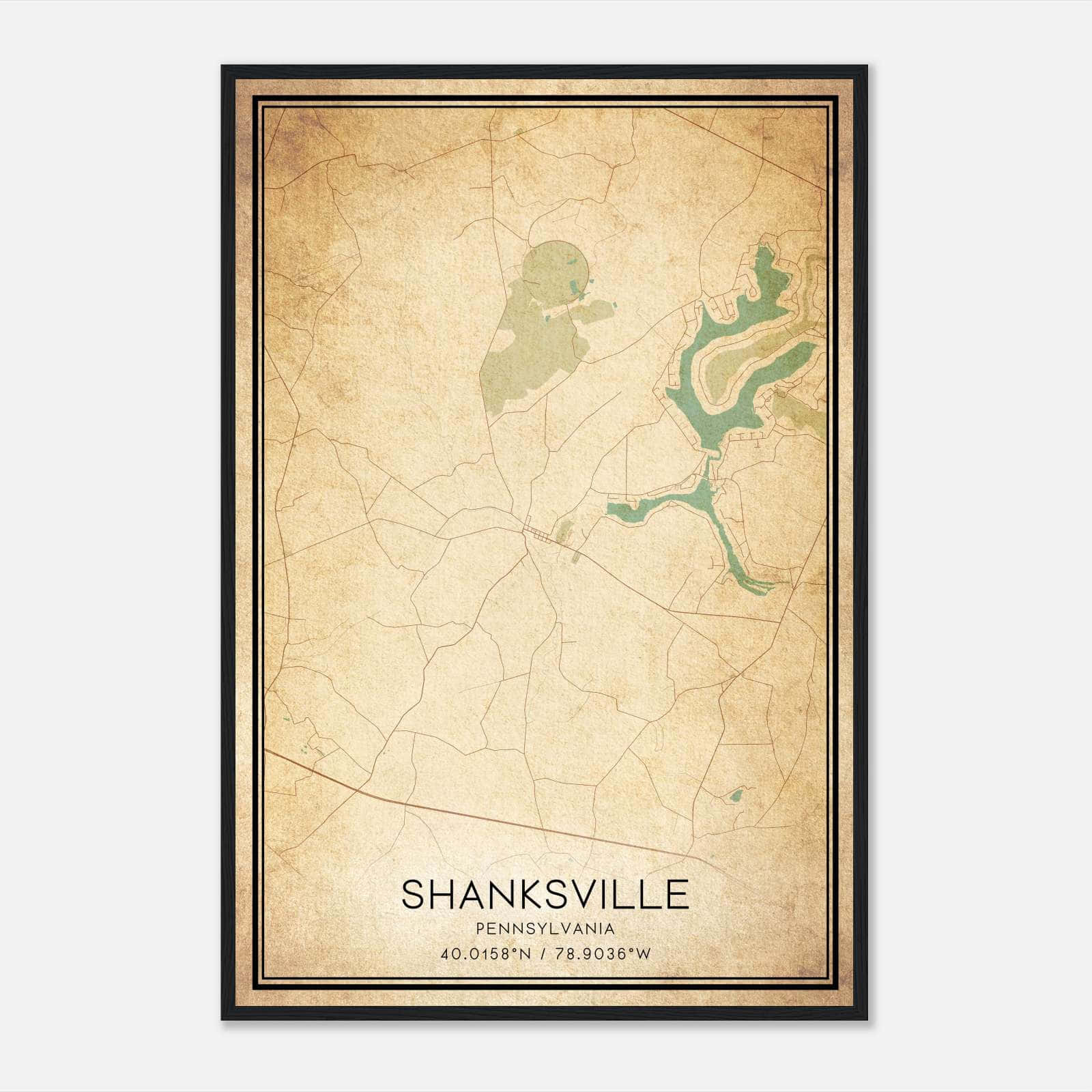 Vintage Shanksville Pennsylvania Map Poster, Shanksville PA City Road Wall Art Print Vintage Shanksville Pennsylvania Map Poster, Shanksville PA City Road Wall Art Print