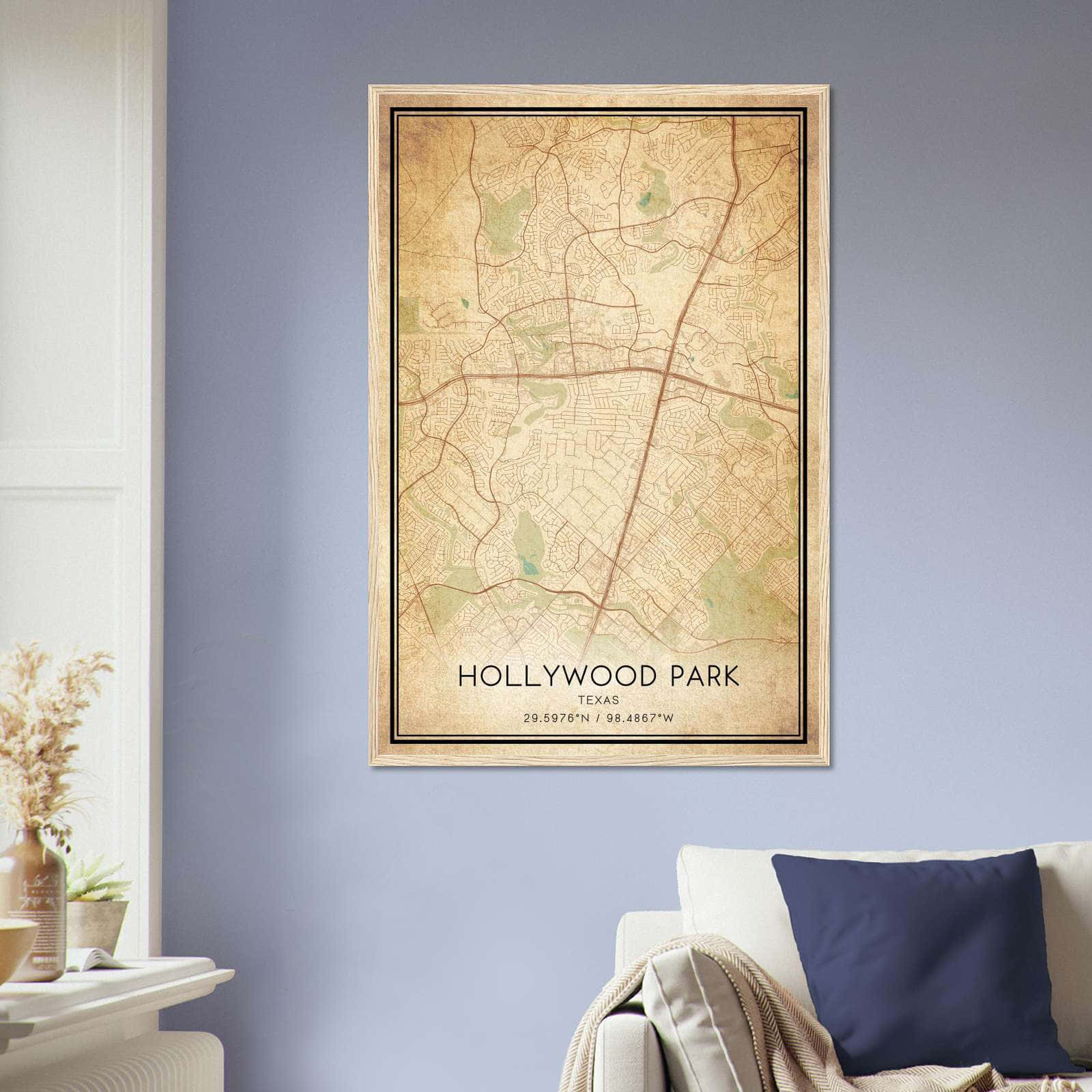 Vintage Hollywood Park Texas Map Poster, Hollywood Park TX City Road Wall Art Print
