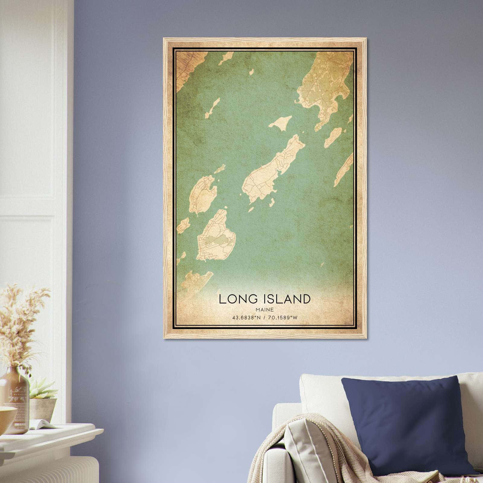 Vintage Long Island Maine Map Poster, Long Island ME City Road Wall Art Print