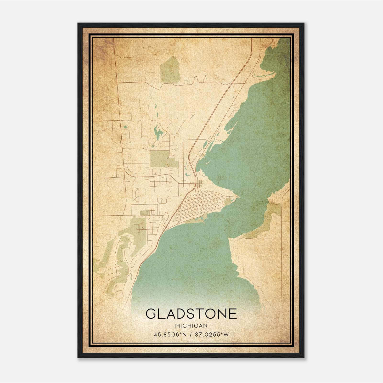 Vintage Gladstone Michigan Map Poster, Gladstone MI City Road Wall Art Print Vintage Gladstone Michigan Map Poster, Gladstone MI City Road Wall Art Print