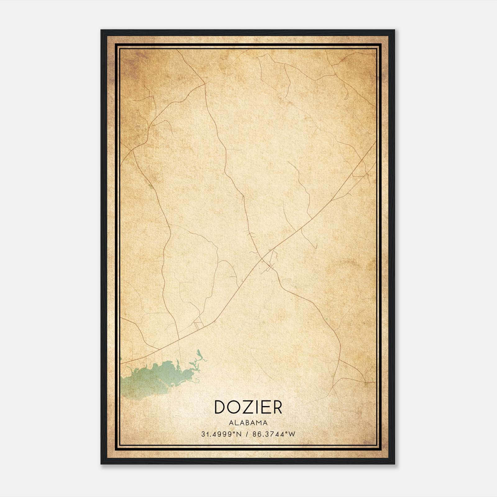 Vintage Dozier Alabama Map Poster, Dozier AL City Road Wall Art Print Vintage Dozier Alabama Map Poster, Dozier AL City Road Wall Art Print
