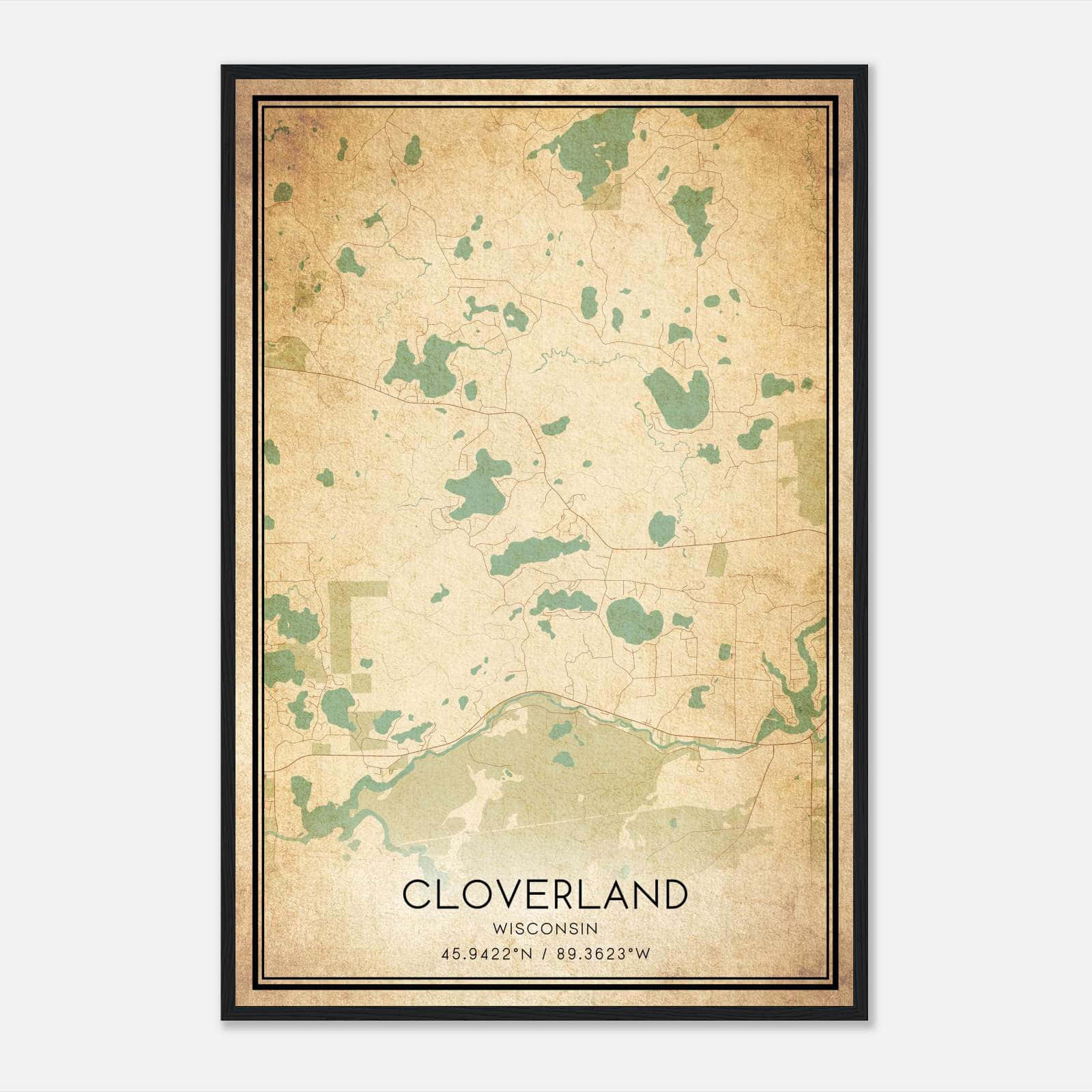 Vintage Cloverland Wisconsin Map Poster, Cloverland WI City Road Wall Art Print Vintage Cloverland Wisconsin Map Poster, Cloverland WI City Road Wall Art Print