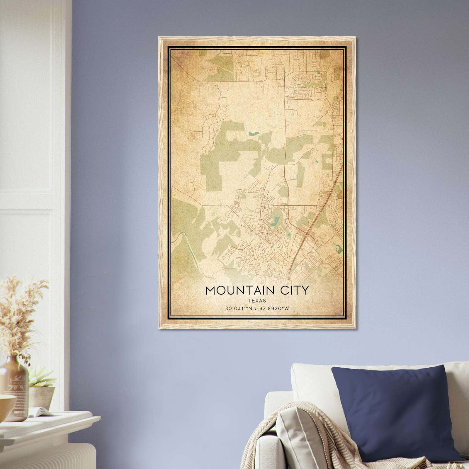 Vintage Mountain City Texas Map Poster, Mountain City TX City Road Wall Art Print