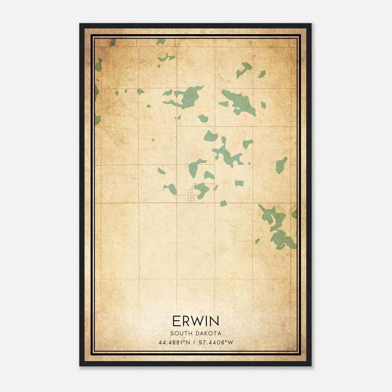Vintage Erwin South Dakota Map Poster, Erwin SD City Road Wall Art Print Vintage Erwin South Dakota Map Poster, Erwin SD City Road Wall Art Print