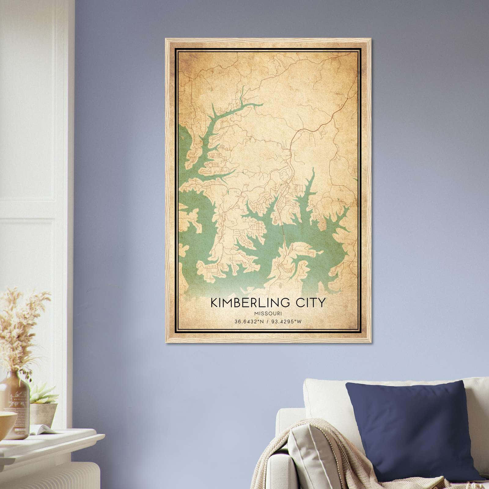 Vintage Kimberling City Missouri Map Poster, Kimberling City MO City Road Wall Art Print