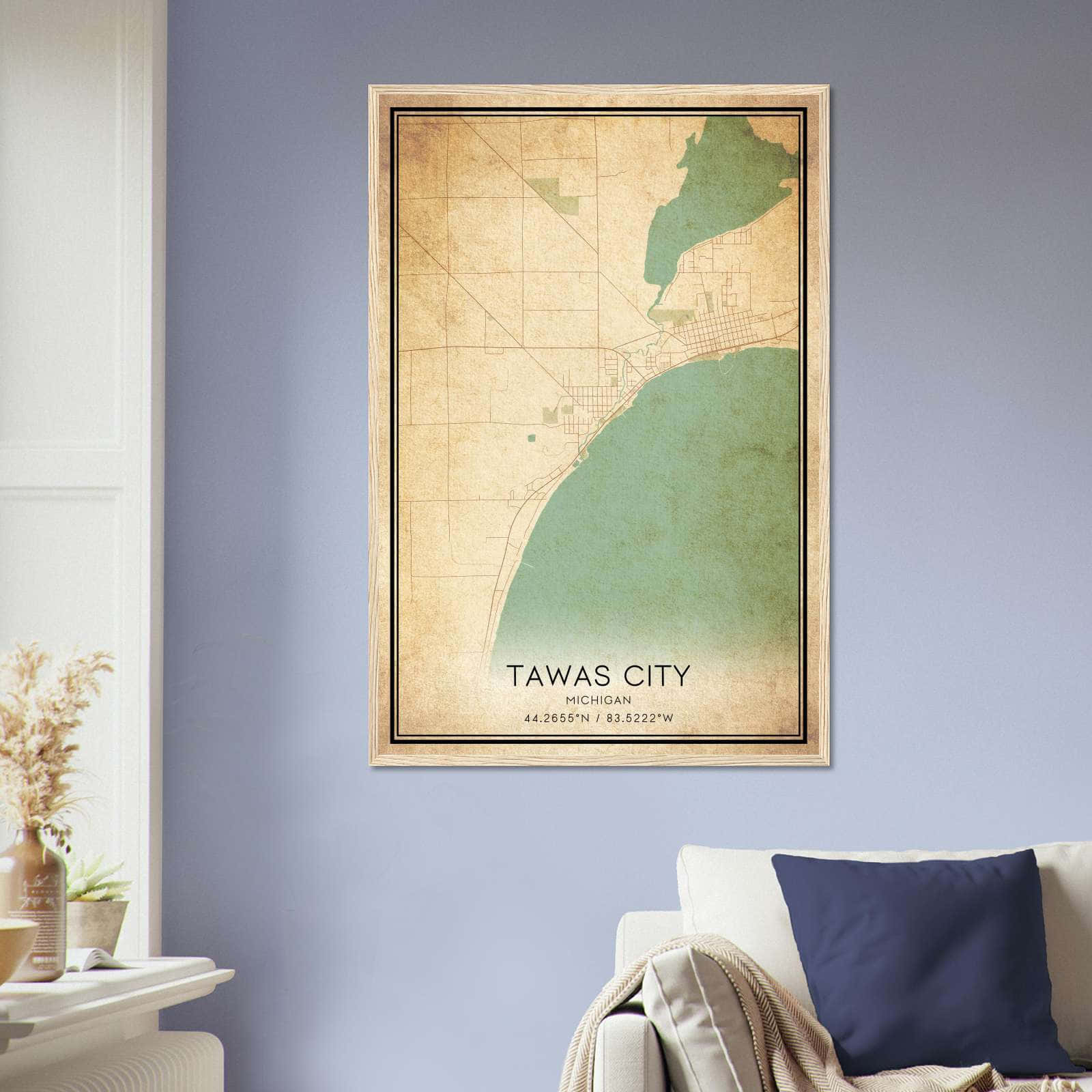 Vintage Tawas City Michigan Map Poster, Tawas City MI City Road Wall Art Print