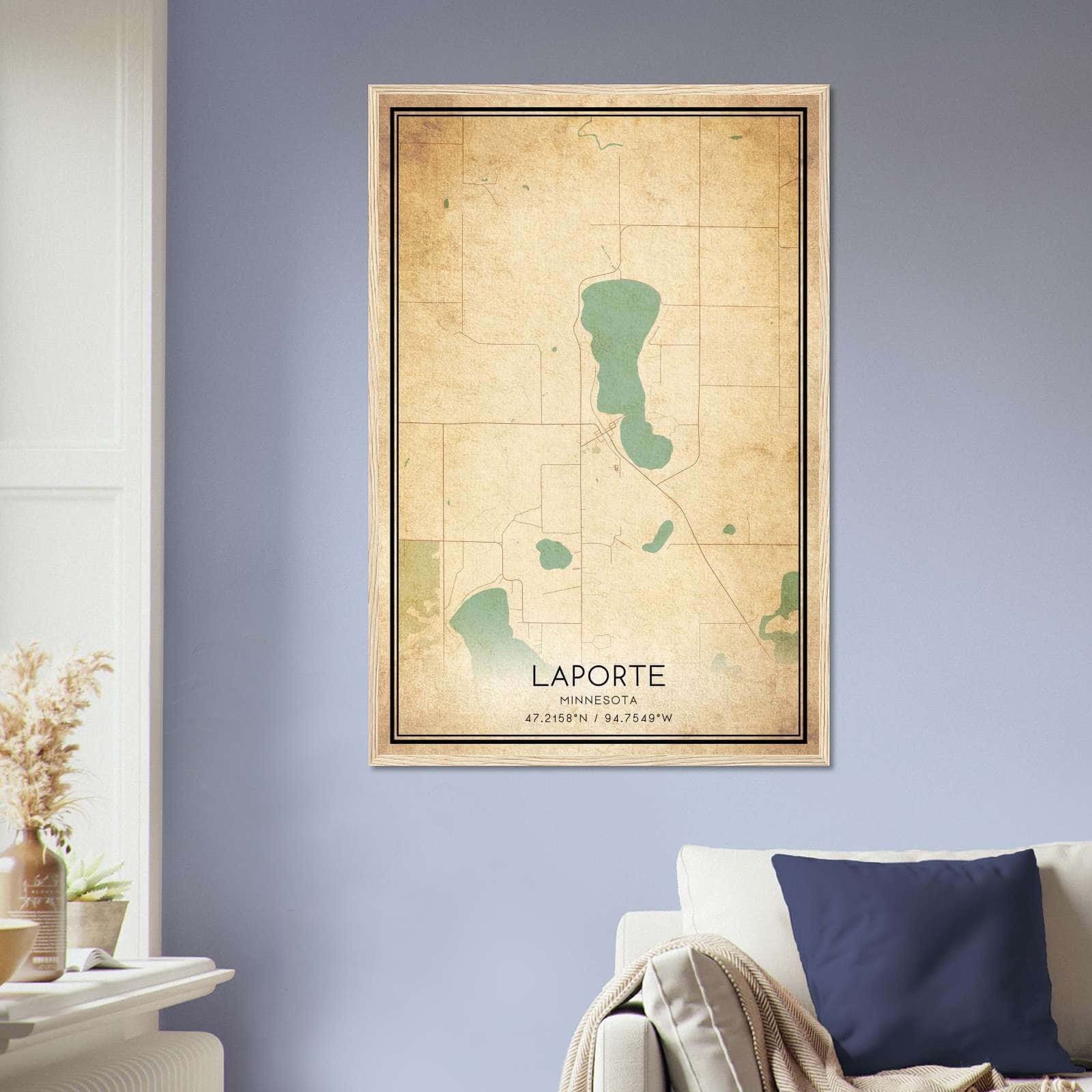 Vintage Laporte Minnesota Map Poster, Laporte MN City Road Wall Art Print