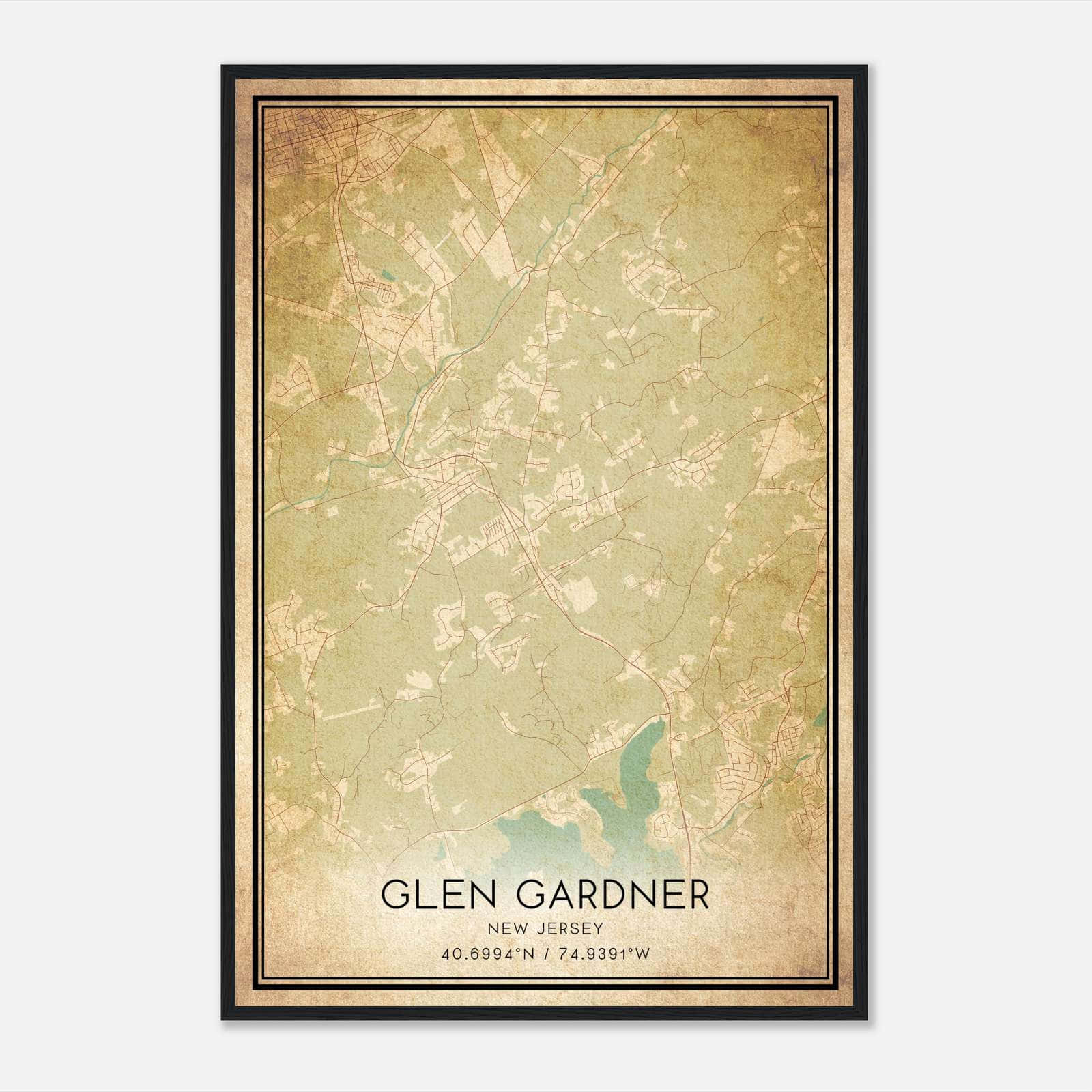 Vintage Glen Gardner New Jersey Map Poster, Glen Gardner NJ City Road Wall Art Print Vintage Glen Gardner New Jersey Map Poster, Glen Gardner NJ City Road Wall Art Print