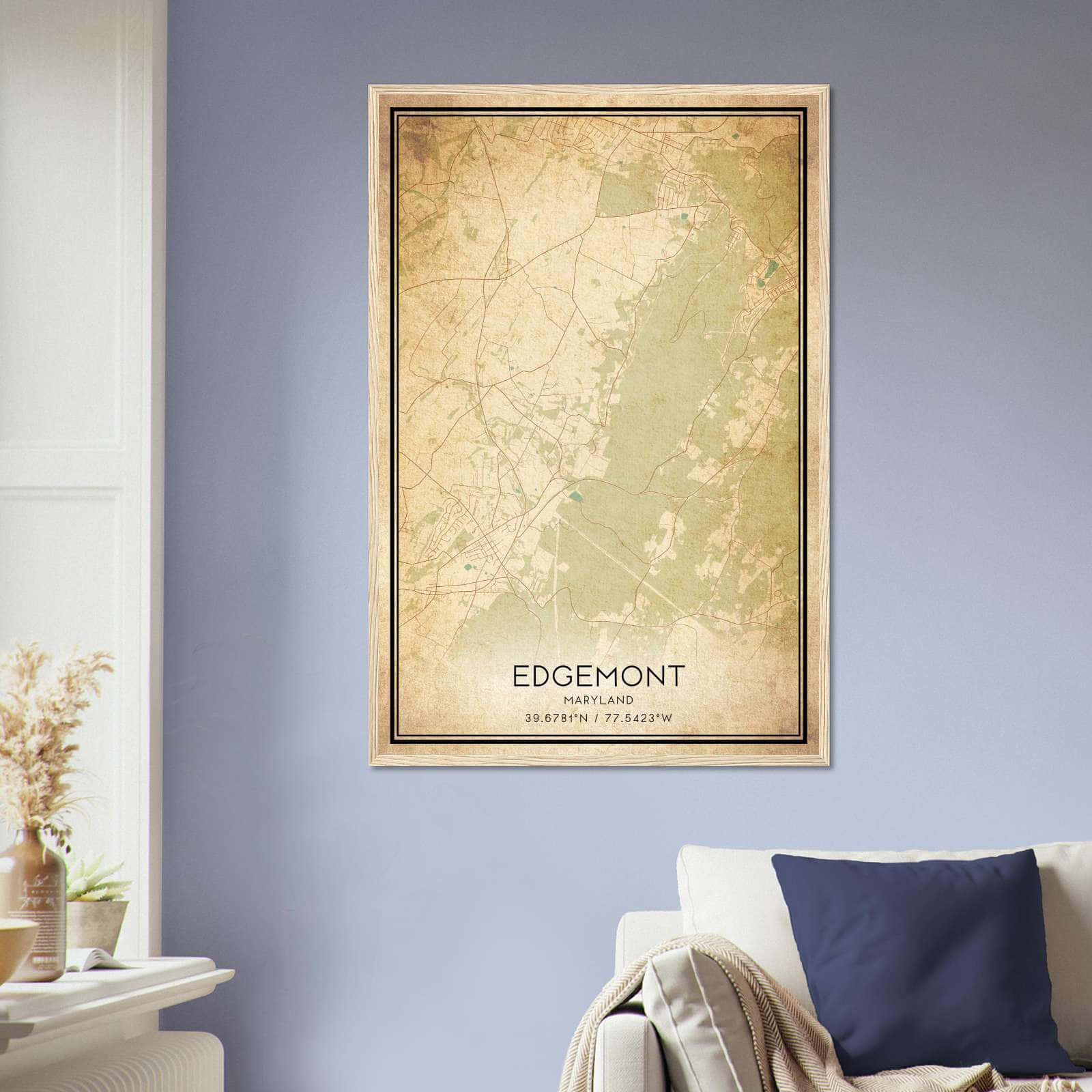 Vintage Edgemont Maryland Map Poster, Edgemont MD City Road Wall Art Print