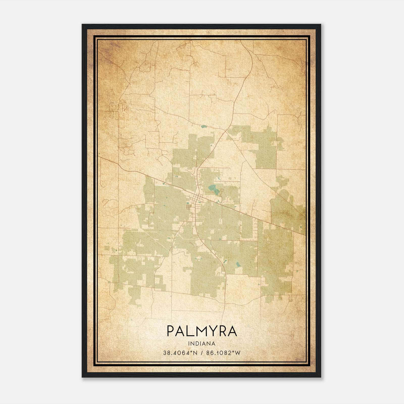 Vintage Palmyra Indiana Map Poster, Palmyra IN City Road Wall Art Print Vintage Palmyra Indiana Map Poster, Palmyra IN City Road Wall Art Print