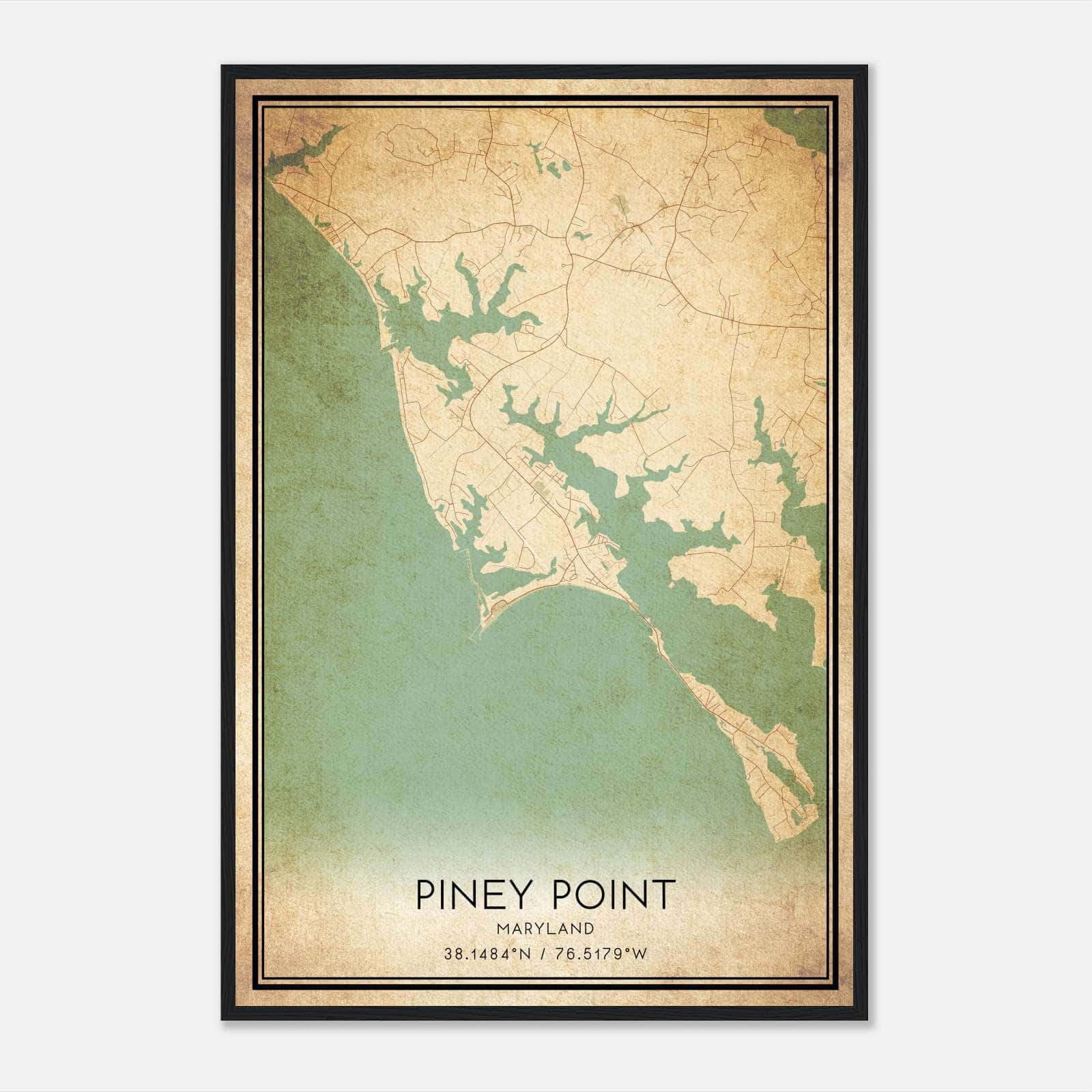 Vintage Piney Point Maryland Map Poster, Piney Point MD City Road Wall Art Print Vintage Piney Point Maryland Map Poster, Piney Point MD City Road Wall Art Print