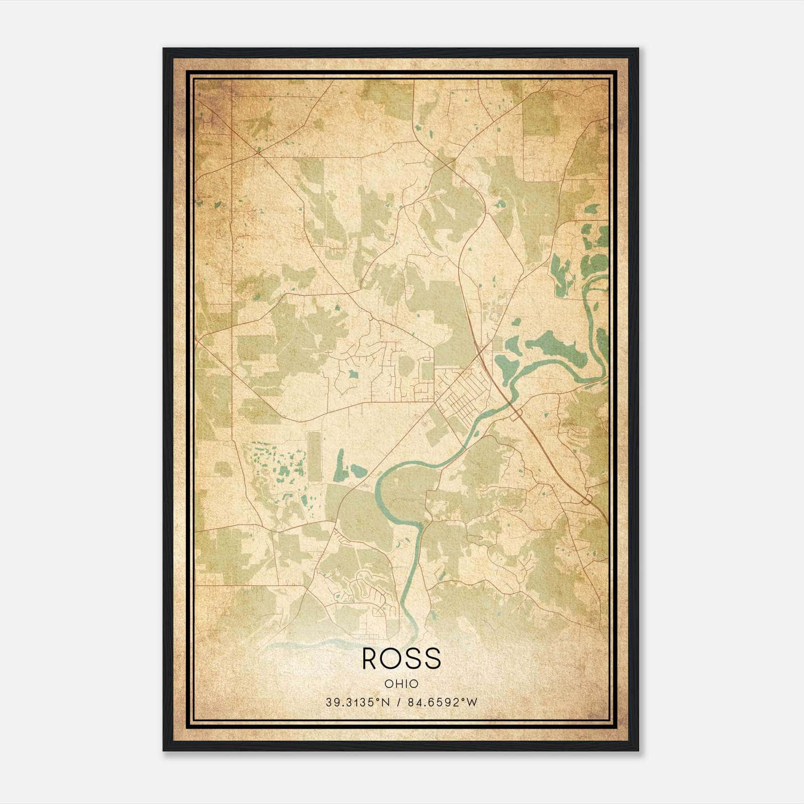 Vintage Ross Ohio Map Poster, Ross OH City Road Wall Art Print Vintage Ross Ohio Map Poster, Ross OH City Road Wall Art Print