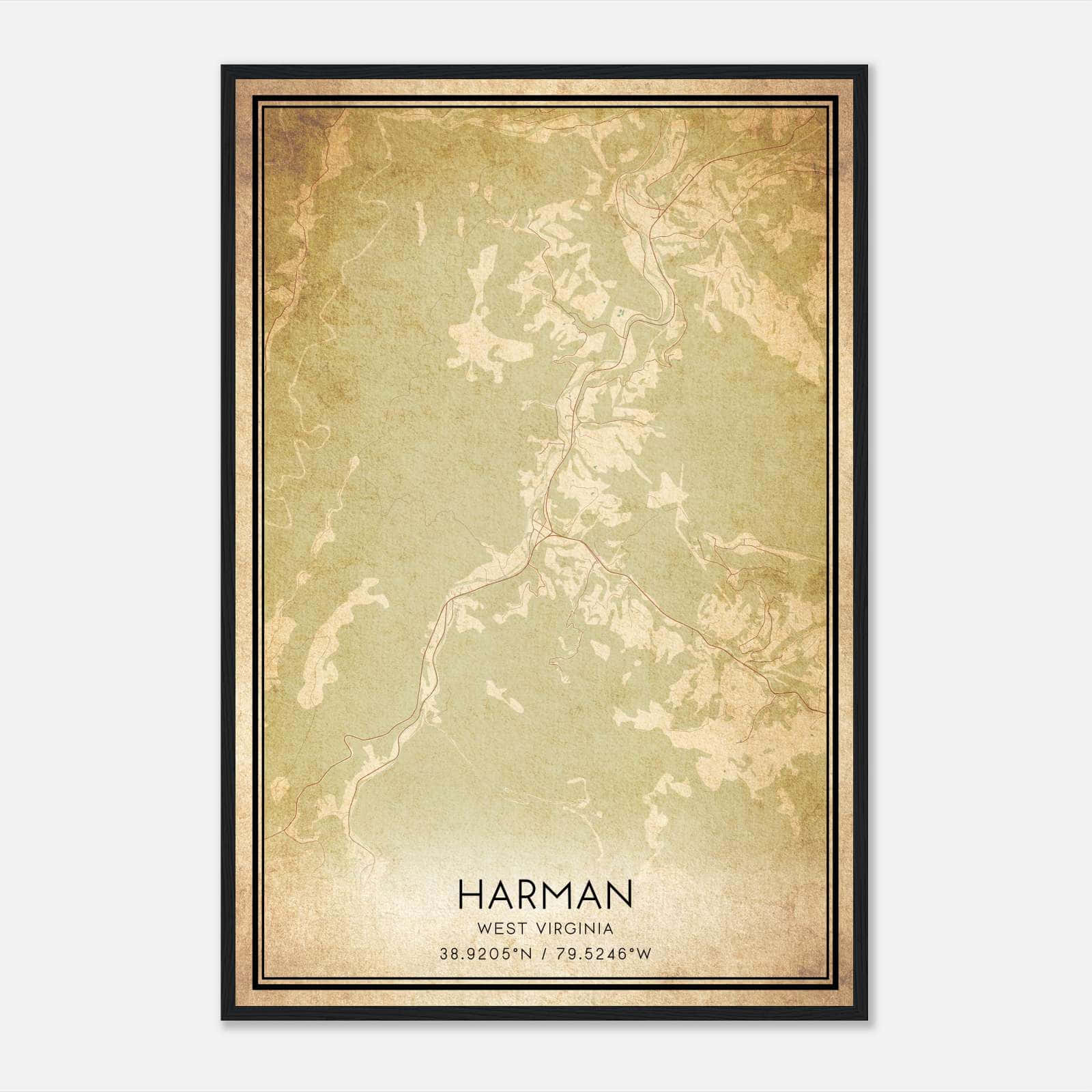 Vintage Harman West Virginia Map Poster, Harman WV City Road Wall Art Print Vintage Harman West Virginia Map Poster, Harman WV City Road Wall Art Print