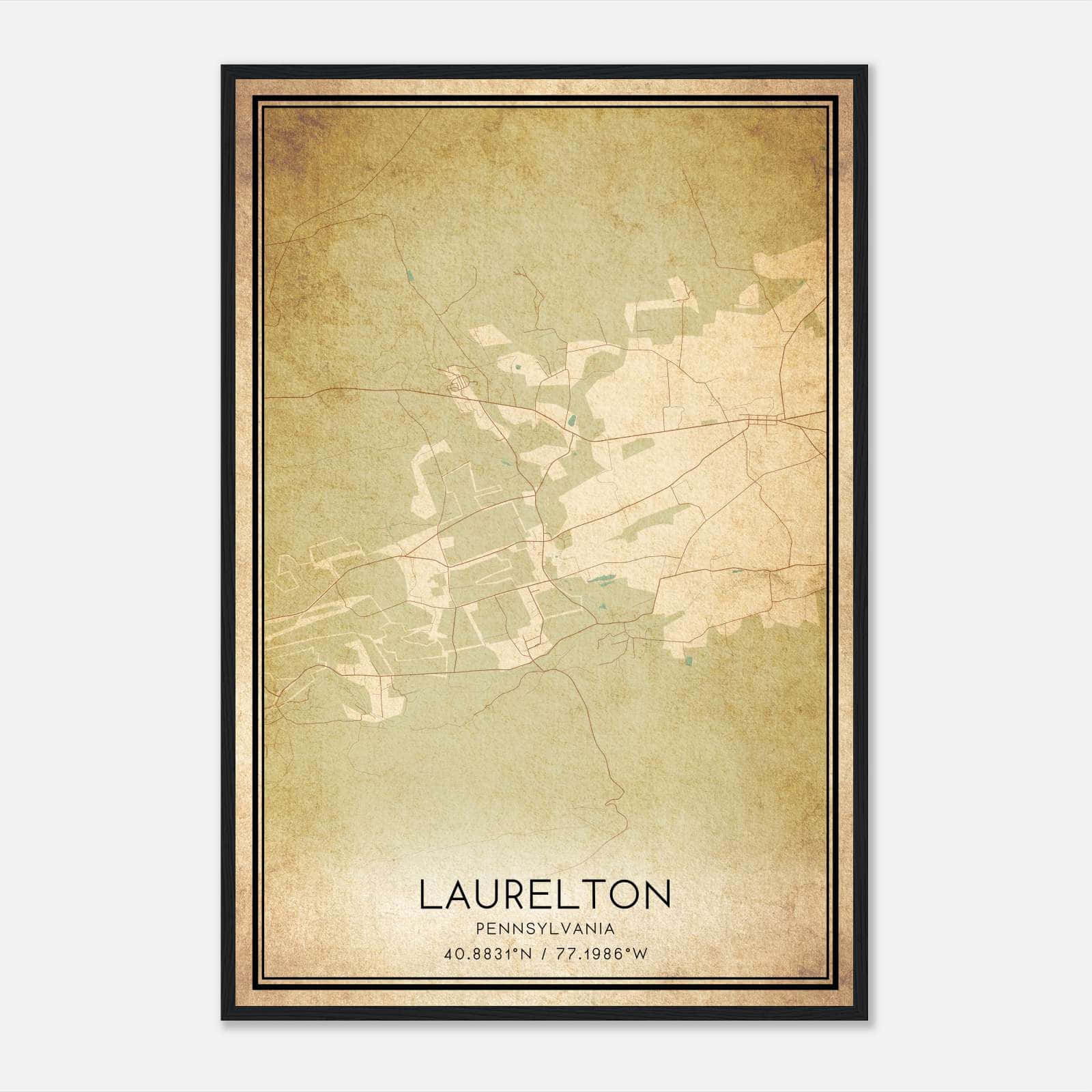 Vintage Laurelton Pennsylvania Map Poster, Laurelton PA City Road Wall Art Print Vintage Laurelton Pennsylvania Map Poster, Laurelton PA City Road Wall Art Print