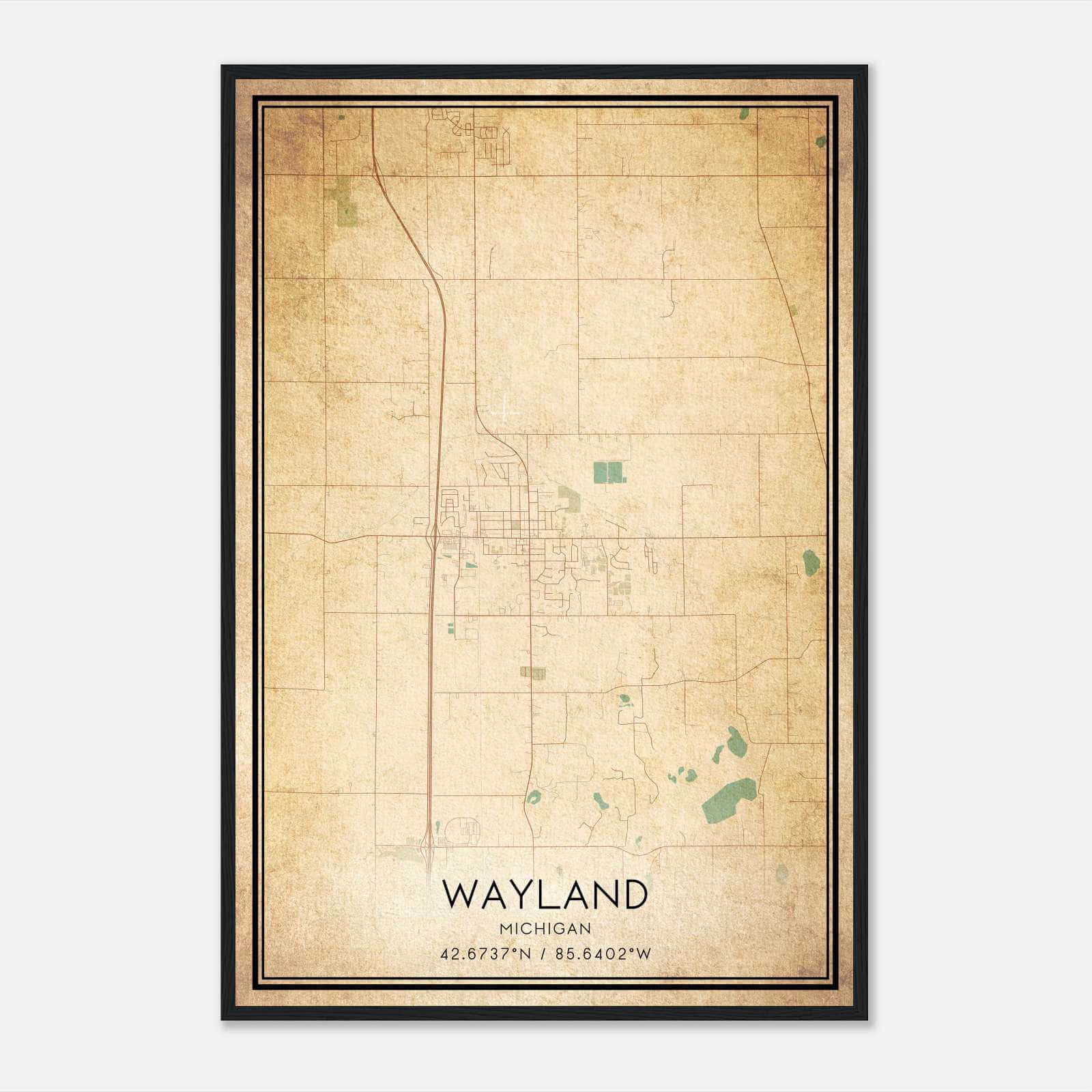 Vintage Wayland Michigan Map Poster, Wayland MI City Road Wall Art Print Vintage Wayland Michigan Map Poster, Wayland MI City Road Wall Art Print