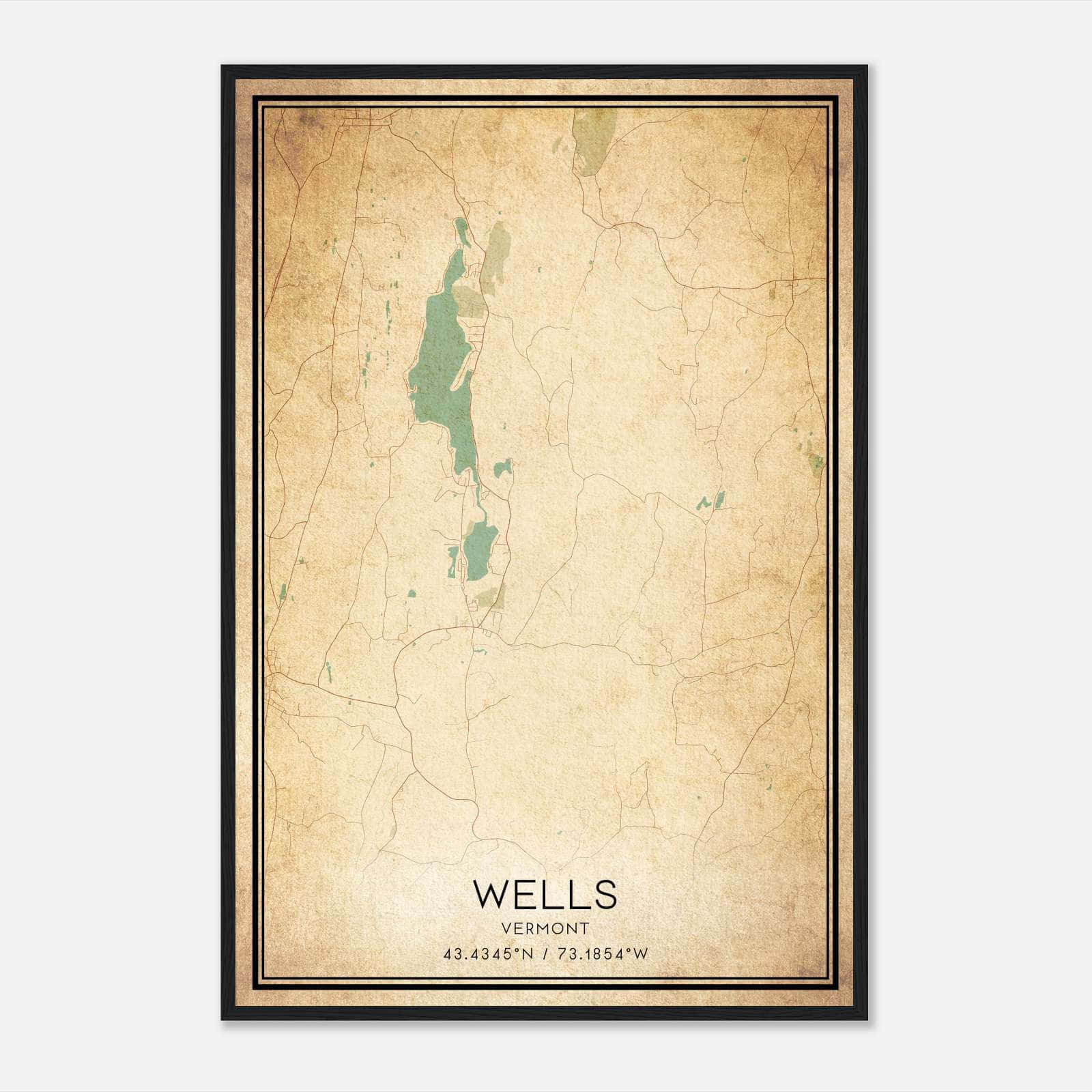 Vintage Wells Vermont Map Poster, Wells VT City Road Wall Art Print Vintage Wells Vermont Map Poster, Wells VT City Road Wall Art Print