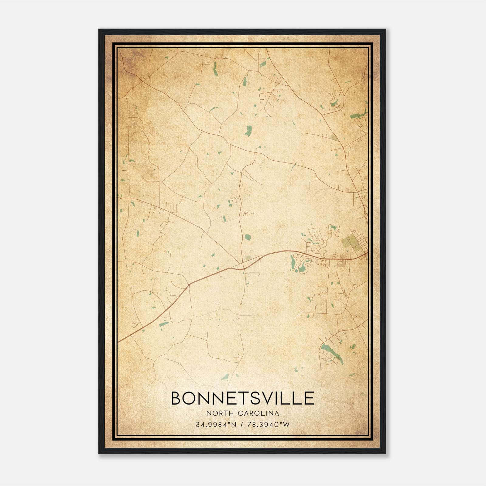 Vintage Bonnetsville North Carolina Map Poster, Bonnetsville NC City Road Wall Art Print Vintage Bonnetsville North Carolina Map Poster, Bonnetsville NC City Road Wall Art Print