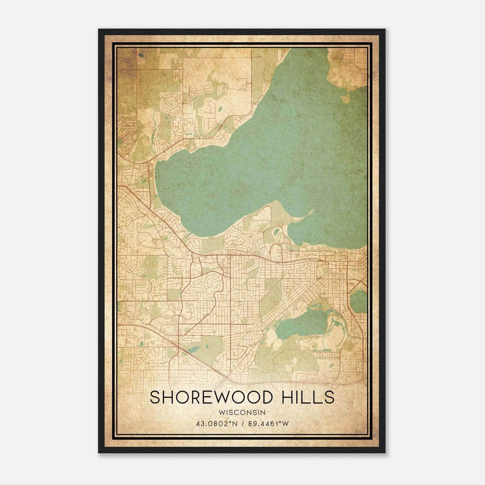 Vintage Shorewood Hills Wisconsin Map Poster, Shorewood Hills WI City Road Wall Art Print Vintage Shorewood Hills Wisconsin Map Poster, Shorewood Hills WI City Road Wall Art Print