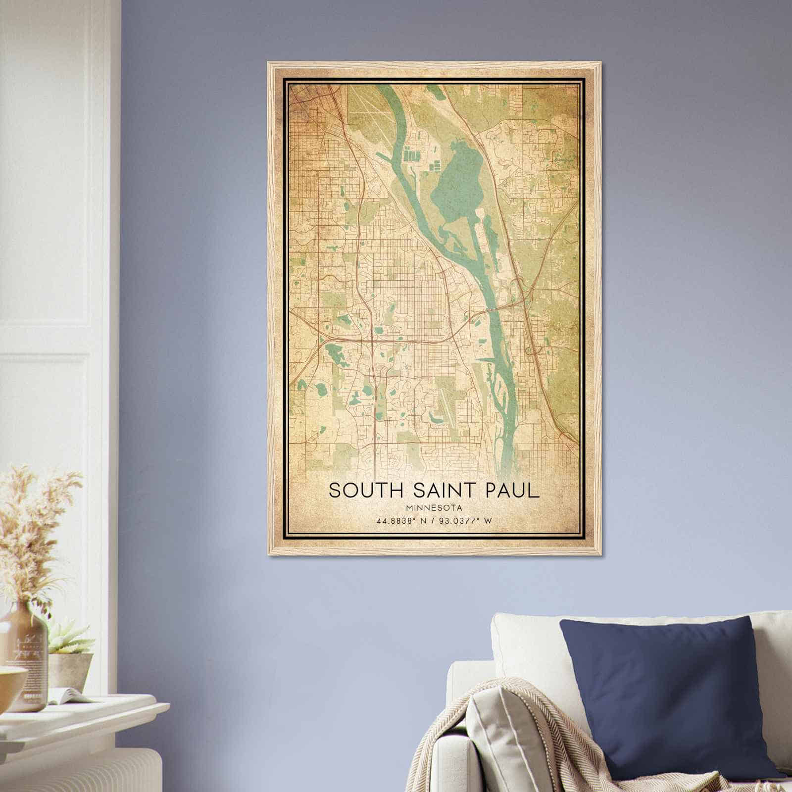 Vintage South Saint Paul Minnesota Map Poster, South Saint Paul MN City Road Wall Art Print