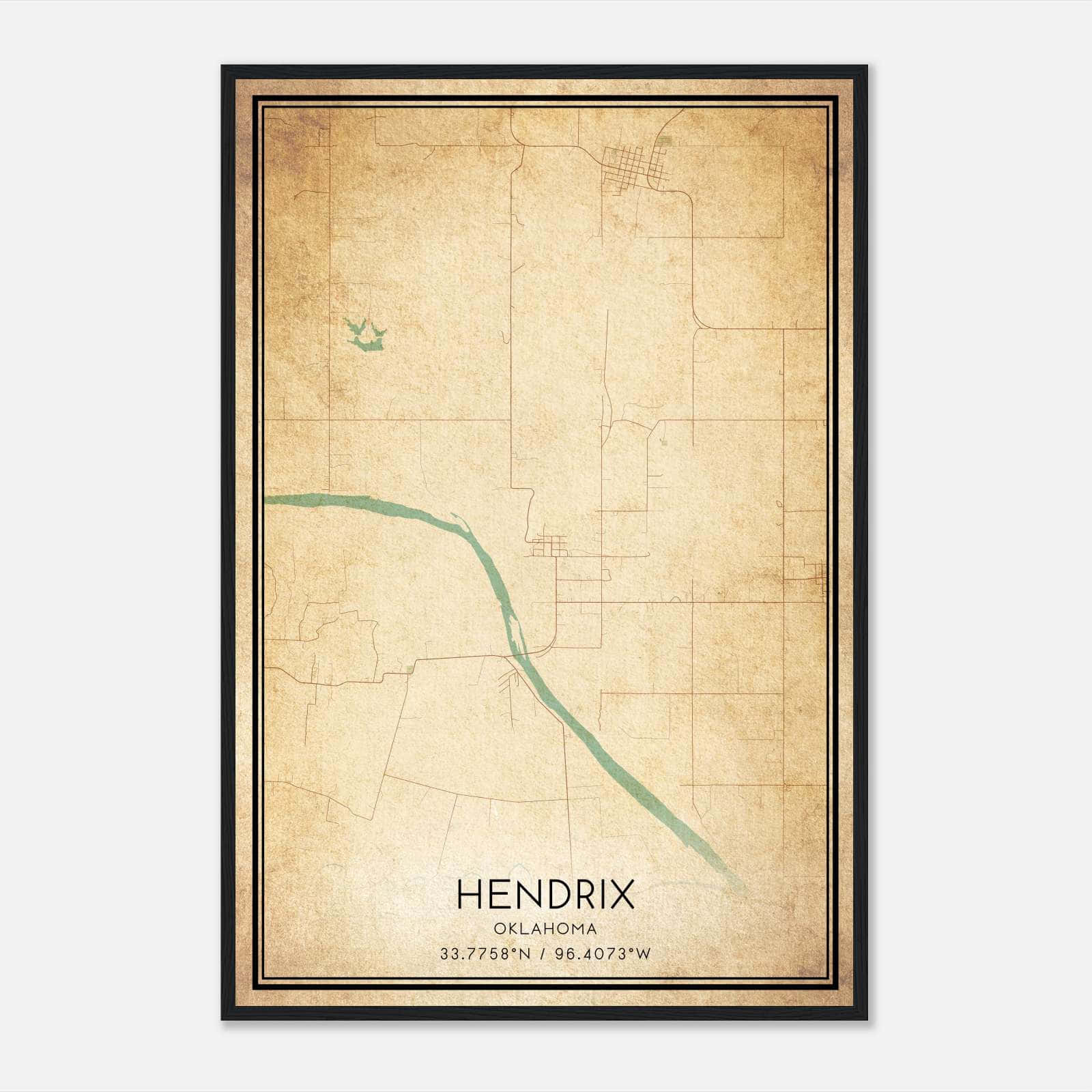 Vintage Hendrix Oklahoma Map Poster, Hendrix OK City Road Wall Art Print Vintage Hendrix Oklahoma Map Poster, Hendrix OK City Road Wall Art Print