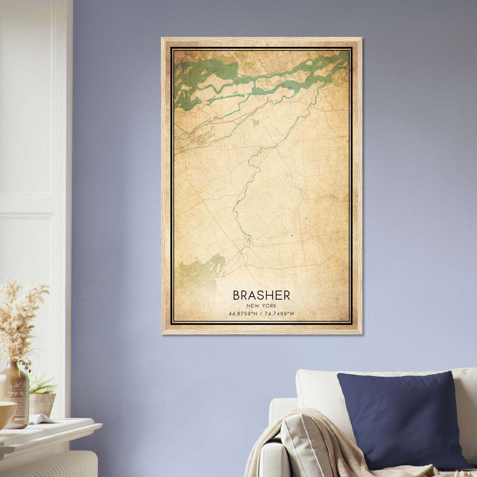 Vintage Brasher New York Map Poster, Brasher NY City Road Wall Art Print