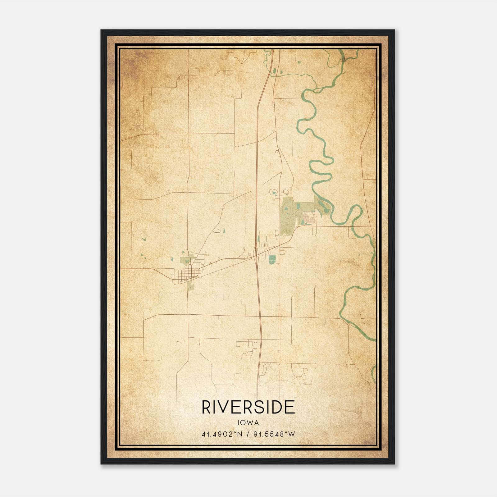 Vintage Riverside Iowa Map Poster, Riverside IA City Road Wall Art Print Vintage Riverside Iowa Map Poster, Riverside IA City Road Wall Art Print