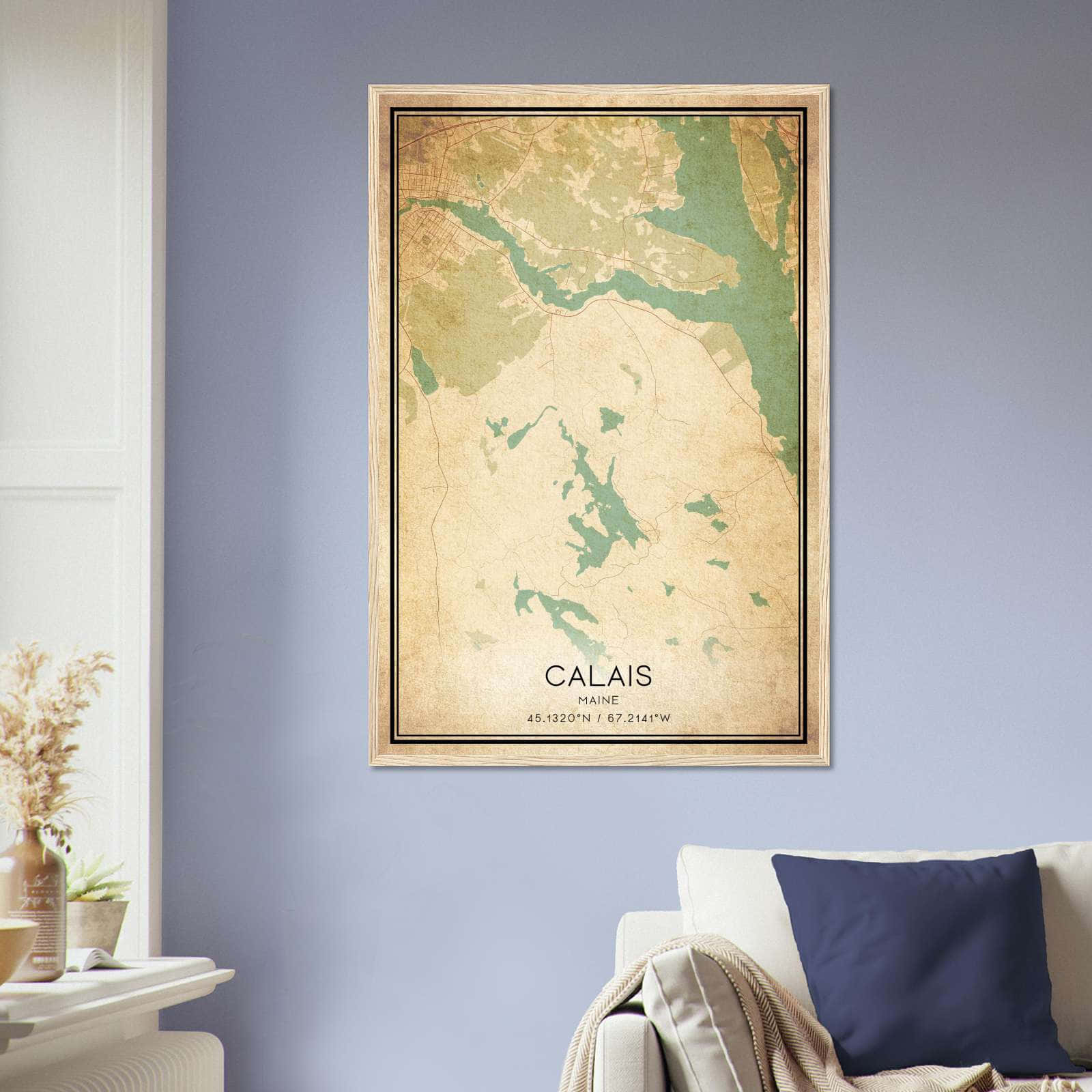Vintage Calais Maine Map Poster, Calais ME City Road Wall Art Print