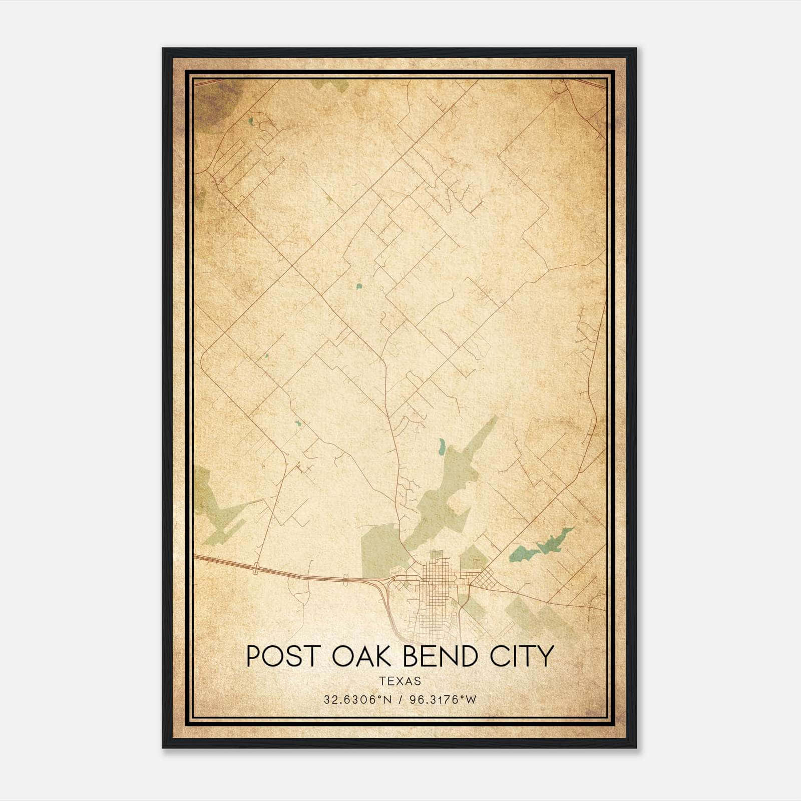 Vintage Post Oak Bend City Texas Map Poster, Post Oak Bend City TX City Road Wall Art Print Vintage Post Oak Bend City Texas Map Poster, Post Oak Bend City TX City Road Wall Art Print