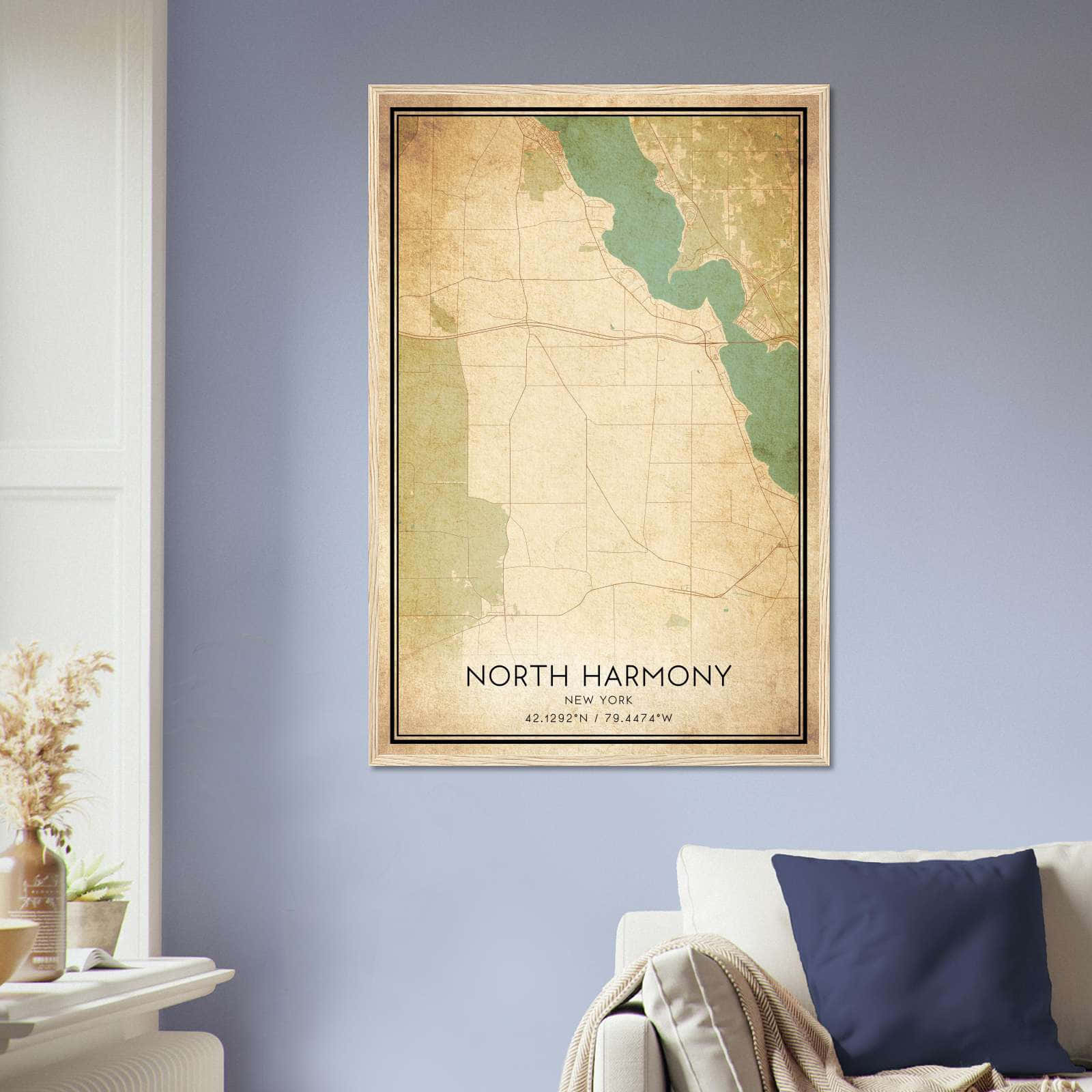 Vintage North Harmony New York Map Poster, North Harmony NY City Road Wall Art Print