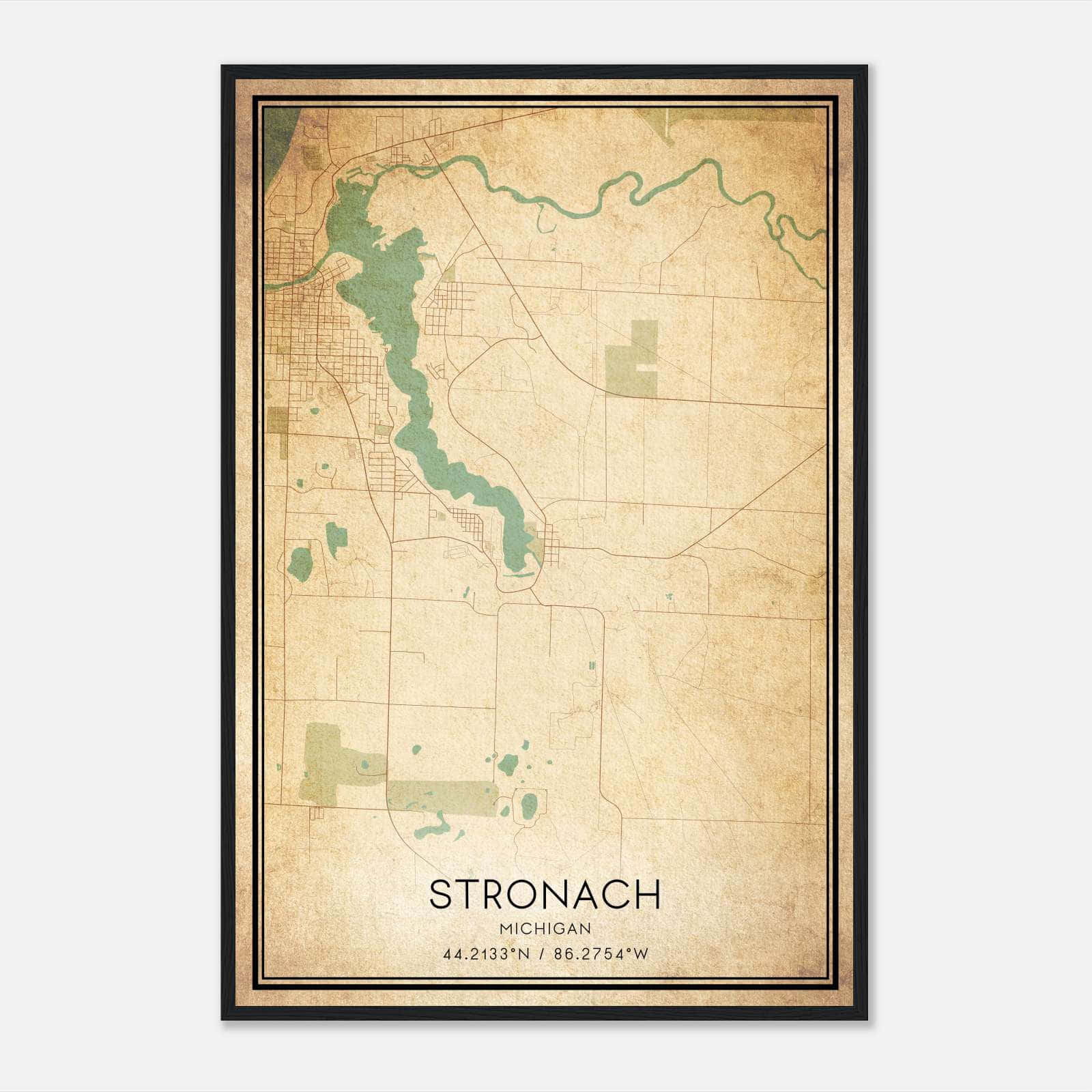 Vintage Stronach Michigan Map Poster, Stronach MI City Road Wall Art Print Vintage Stronach Michigan Map Poster, Stronach MI City Road Wall Art Print