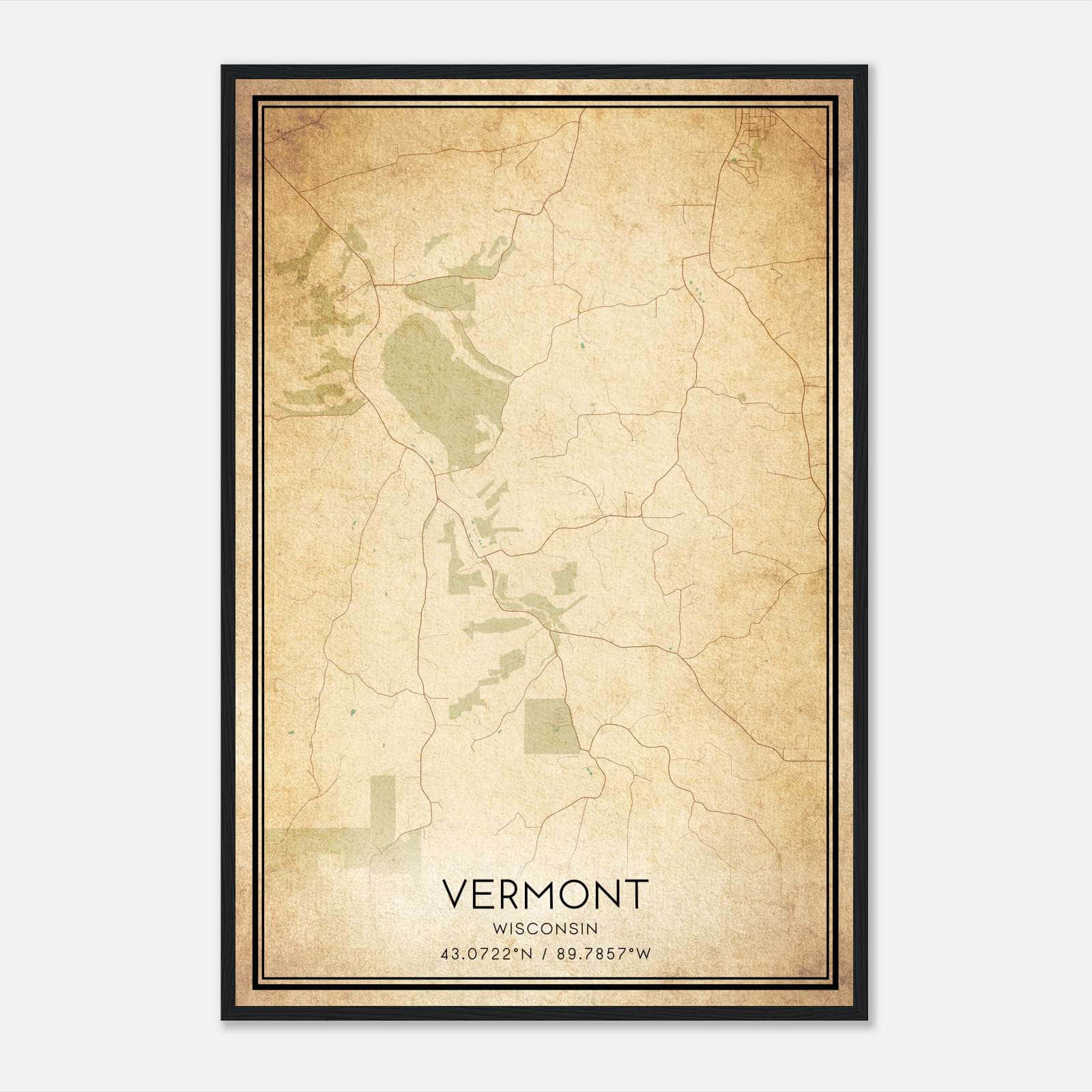 Vintage Vermont Wisconsin Map Poster, Vermont WI City Road Wall Art Print Vintage Vermont Wisconsin Map Poster, Vermont WI City Road Wall Art Print