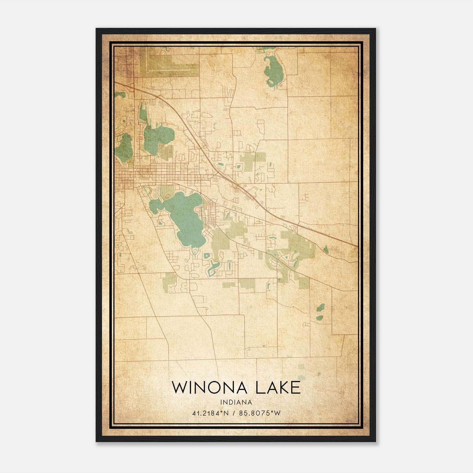 Vintage Winona Lake Indiana Map Poster, Winona Lake IN City Road Wall Art Print Vintage Winona Lake Indiana Map Poster, Winona Lake IN City Road Wall Art Print