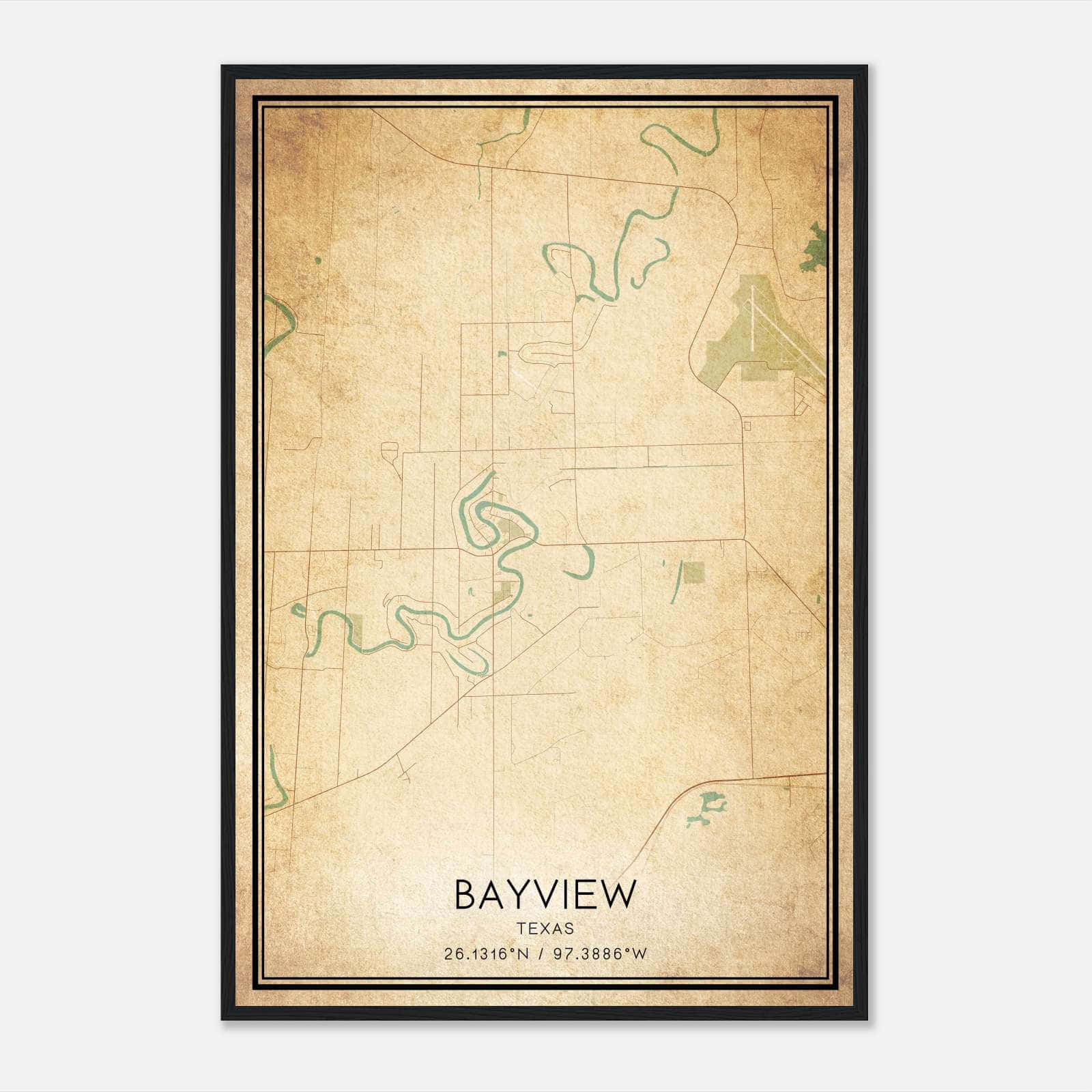 Vintage Bayview Texas Map Poster, Bayview TX City Road Wall Art Print Vintage Bayview Texas Map Poster, Bayview TX City Road Wall Art Print