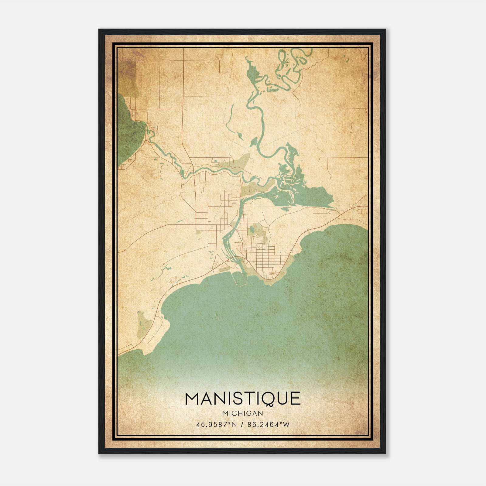 Vintage Manistique Michigan Map Poster, Manistique MI City Road Wall Art Print Vintage Manistique Michigan Map Poster, Manistique MI City Road Wall Art Print