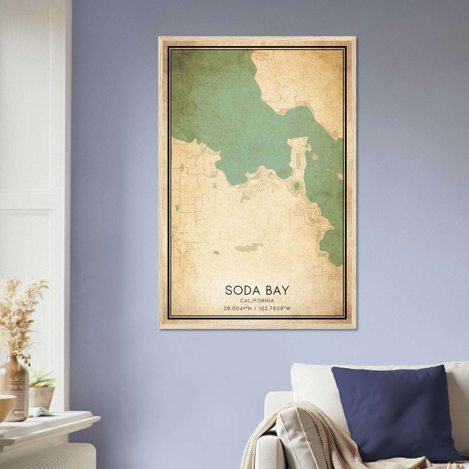 Vintage Soda Bay California Map Poster, Soda Bay CA City Road Wall Art Print