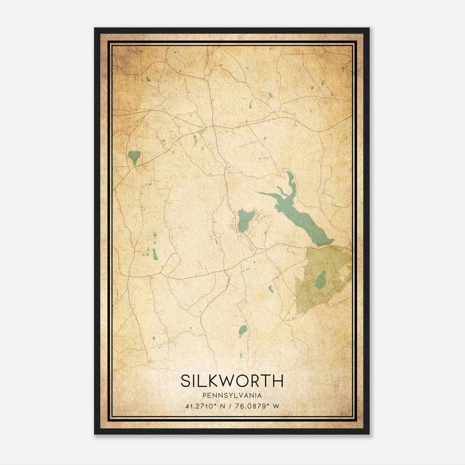 Vintage Silkworth Pennsylvania Map Poster, Silkworth PA City Road Wall Art Print Vintage Silkworth Pennsylvania Map Poster, Silkworth PA City Road Wall Art Print