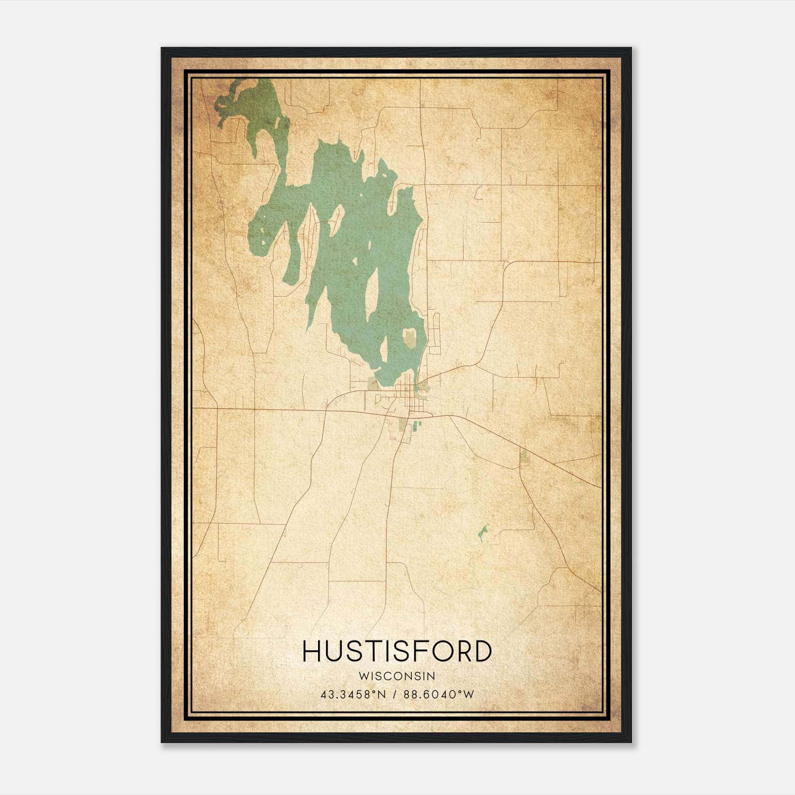 Vintage Hustisford Wisconsin Map Poster, Hustisford WI City Road Wall Art Print Vintage Hustisford Wisconsin Map Poster, Hustisford WI City Road Wall Art Print