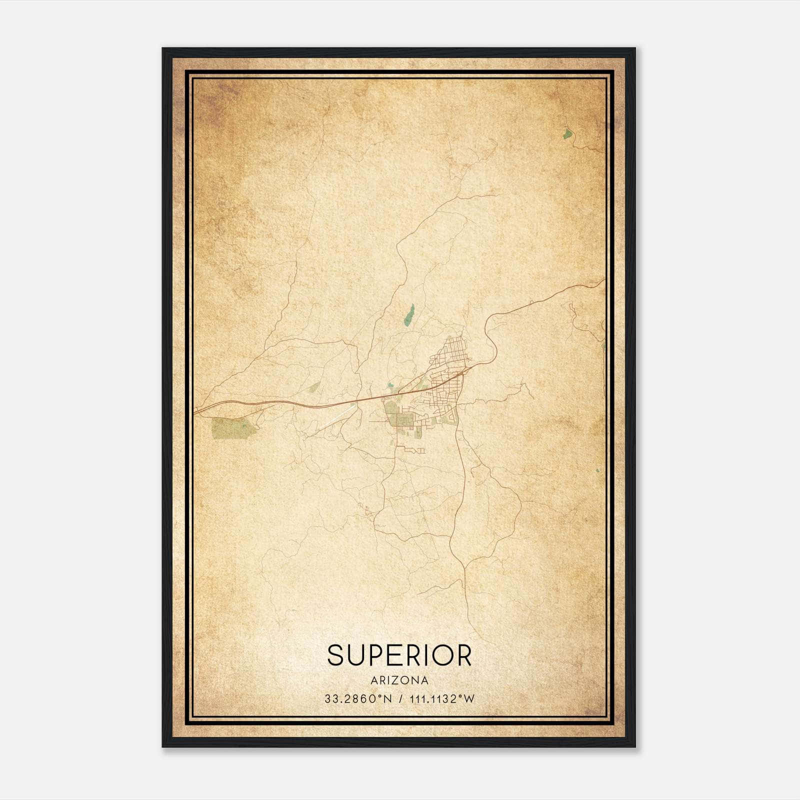 Vintage Superior Arizona Map Poster, Superior AZ City Road Wall Art Print Vintage Superior Arizona Map Poster, Superior AZ City Road Wall Art Print