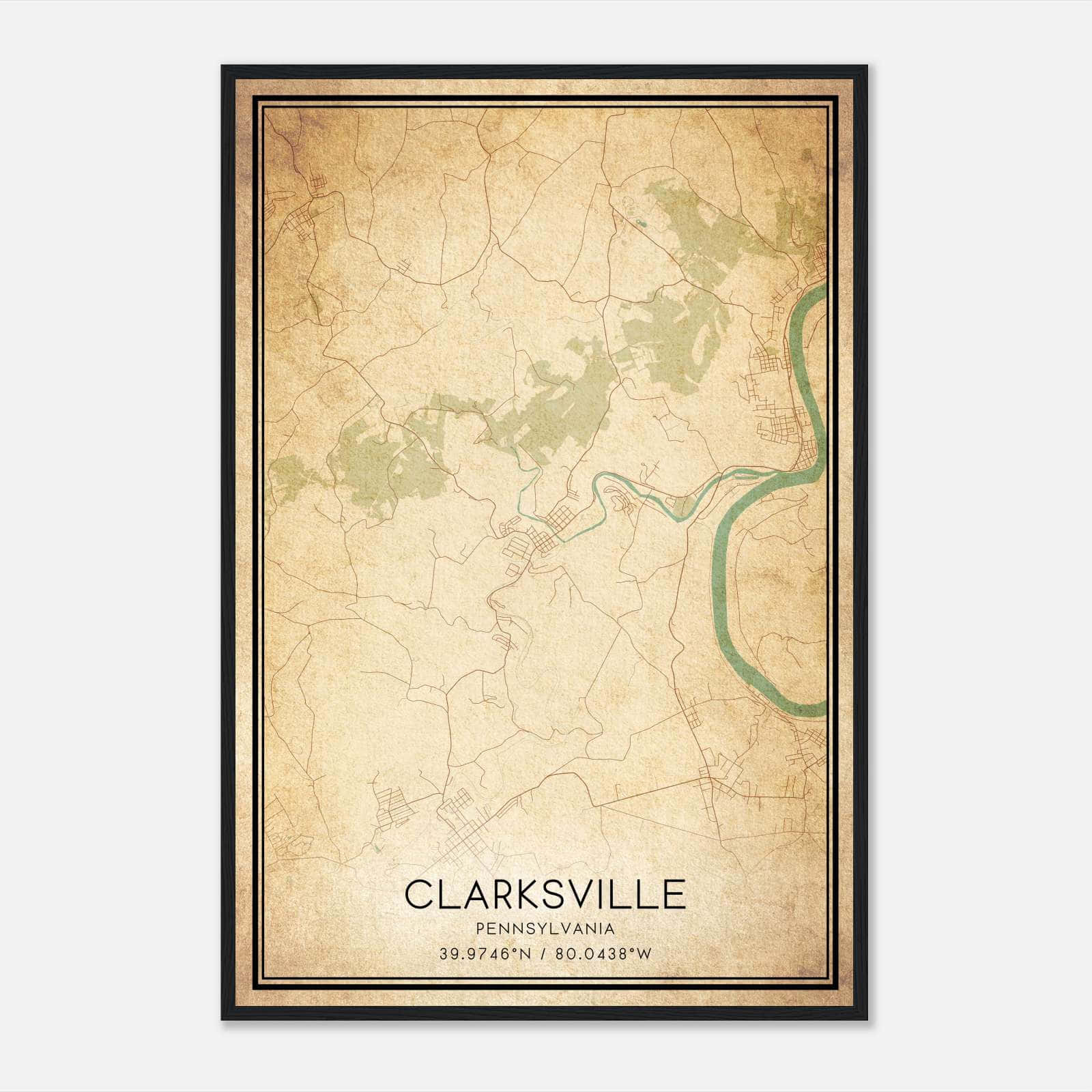 Vintage Clarksville Pennsylvania Map Poster, Clarksville PA City Road Wall Art Print Vintage Clarksville Pennsylvania Map Poster, Clarksville PA City Road Wall Art Print