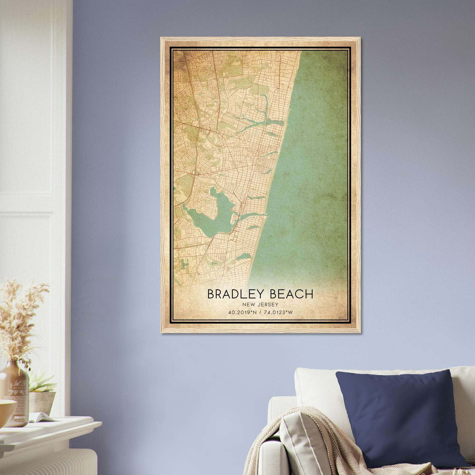 Vintage Bradley Beach New Jersey Map Poster, Bradley Beach NJ City Road Wall Art Print