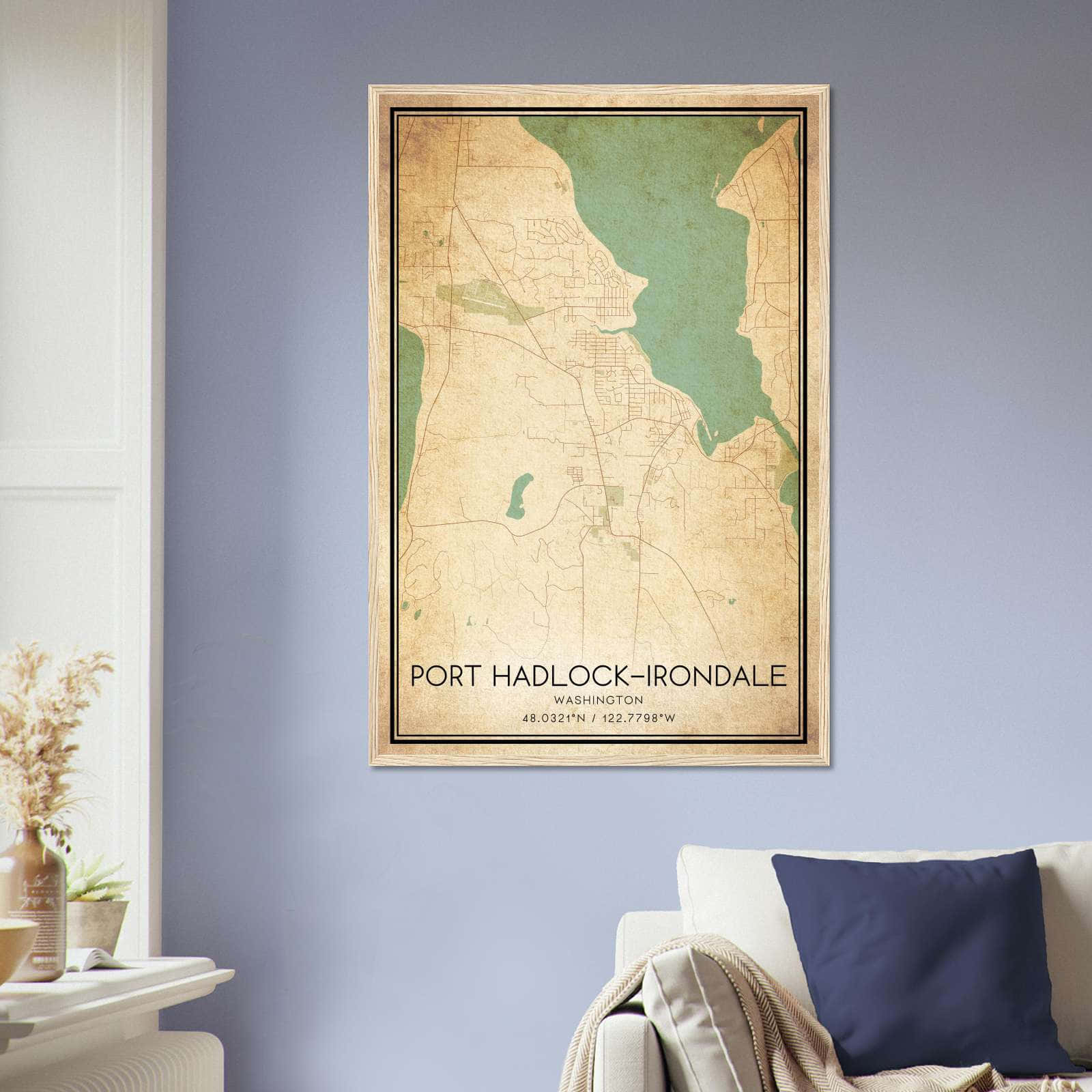 Vintage Port Hadlock-Irondale Washington Map Poster, Port Hadlock-Irondale WA City Road Wall Art Print