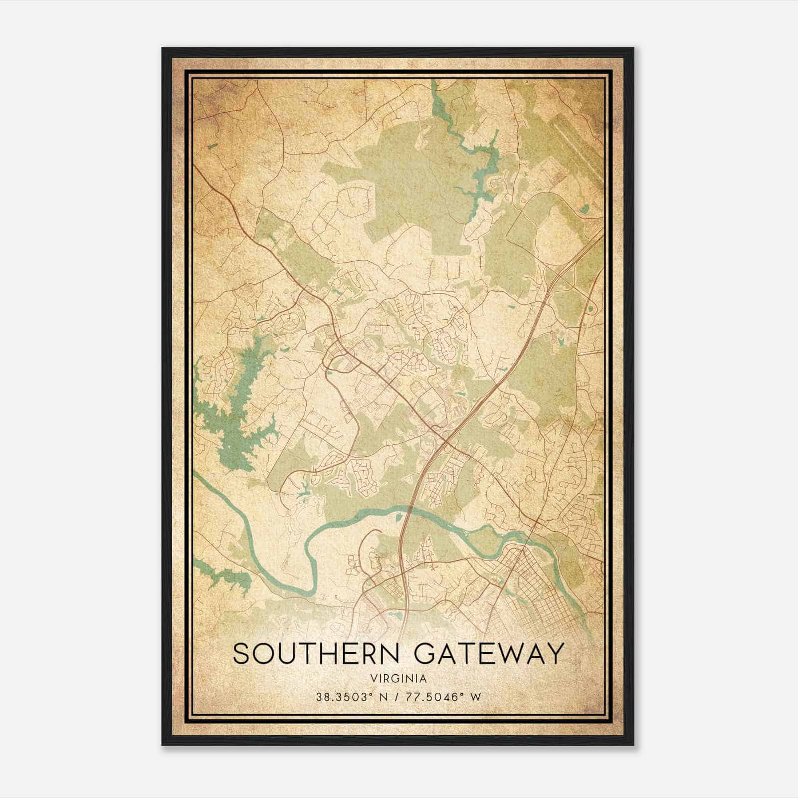 Vintage Southern Gateway Virginia Map Poster, Southern Gateway VA City Road Wall Art Print Vintage Southern Gateway Virginia Map Poster, Southern Gateway VA City Road Wall Art Print