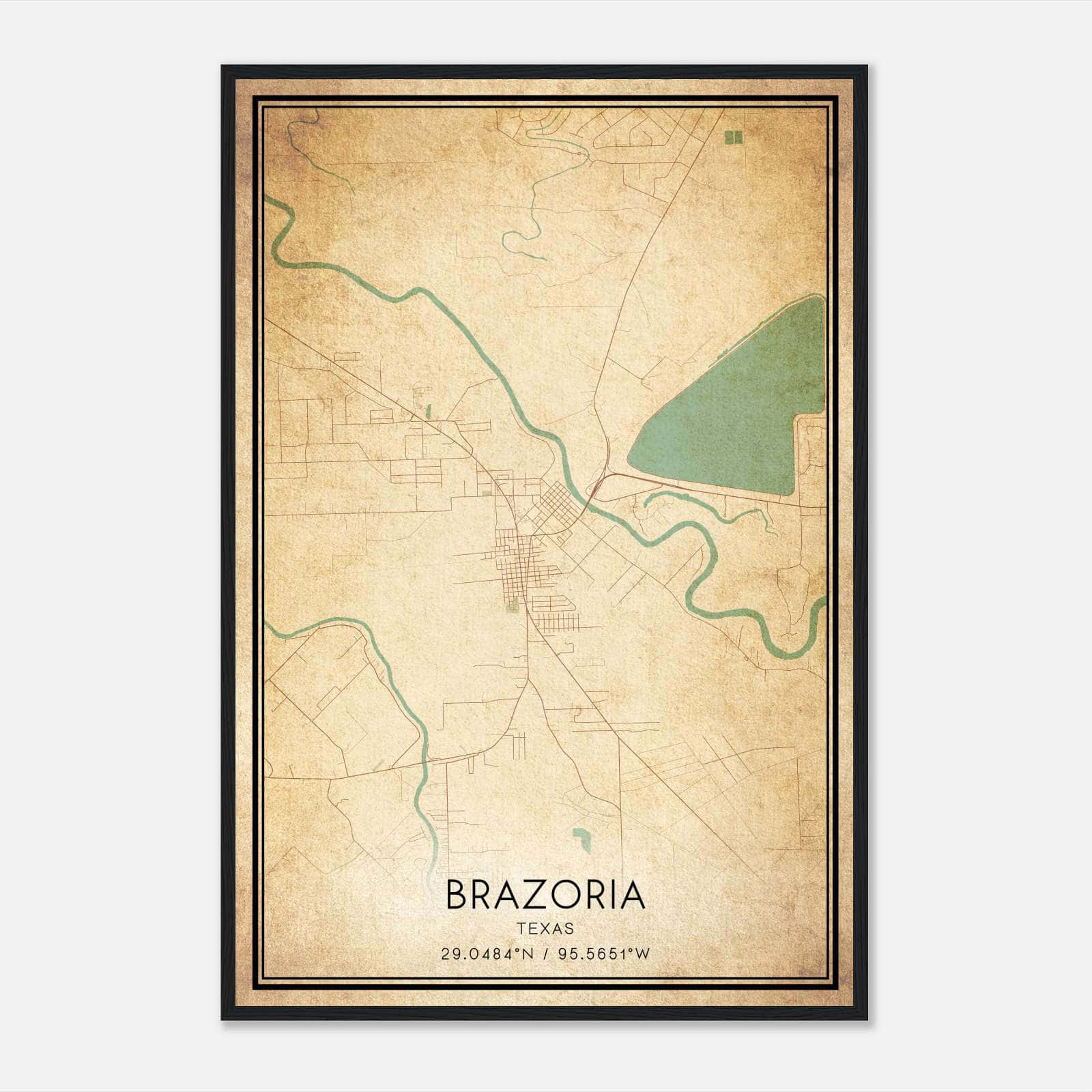Vintage Brazoria Texas Map Poster, Brazoria TX City Road Wall Art Print Vintage Brazoria Texas Map Poster, Brazoria TX City Road Wall Art Print