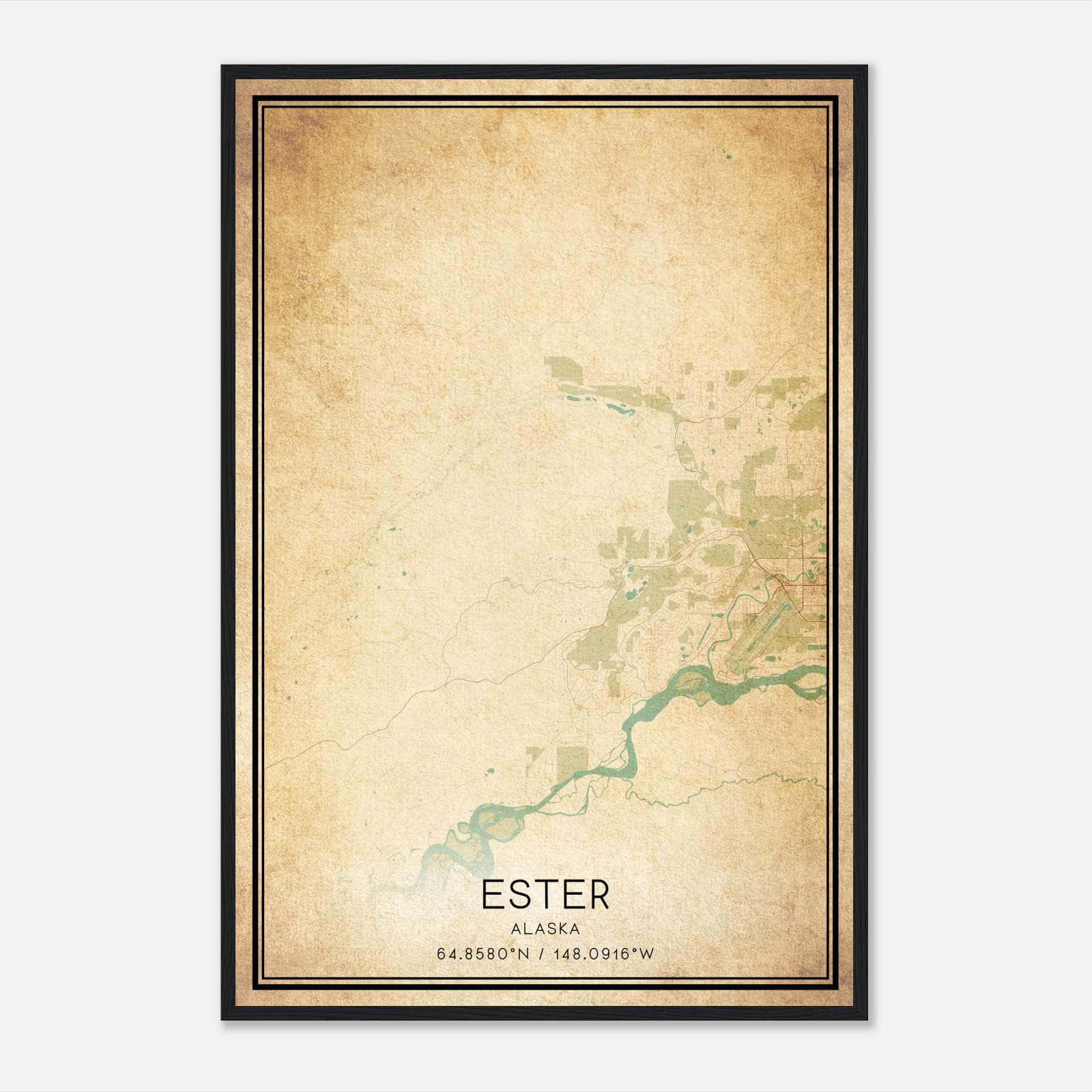 Vintage Ester Alaska Map Poster, Ester AK City Road Wall Art Print Vintage Ester Alaska Map Poster, Ester AK City Road Wall Art Print