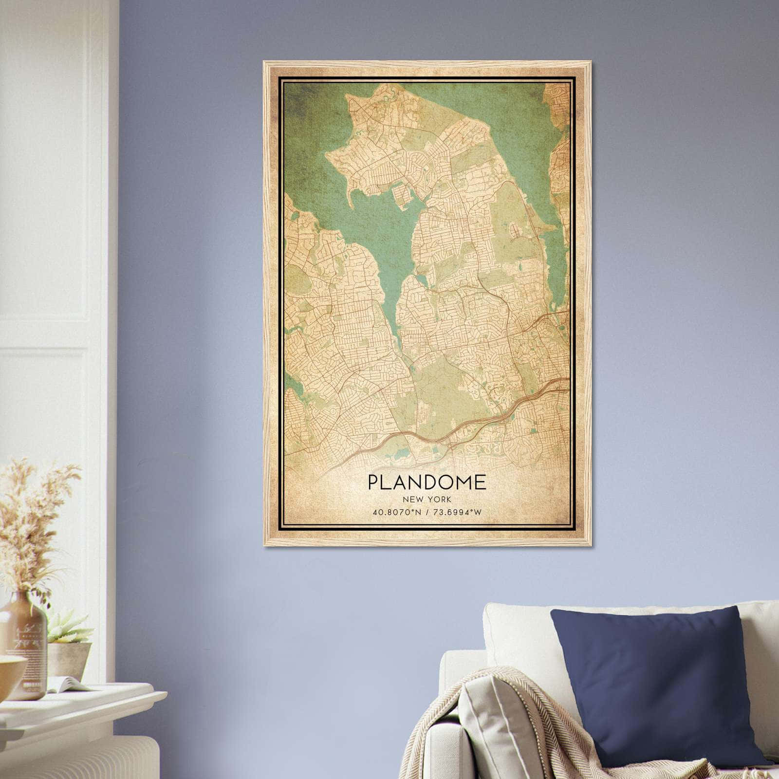 Vintage Plandome New York Map Poster, Plandome NY City Road Wall Art Print