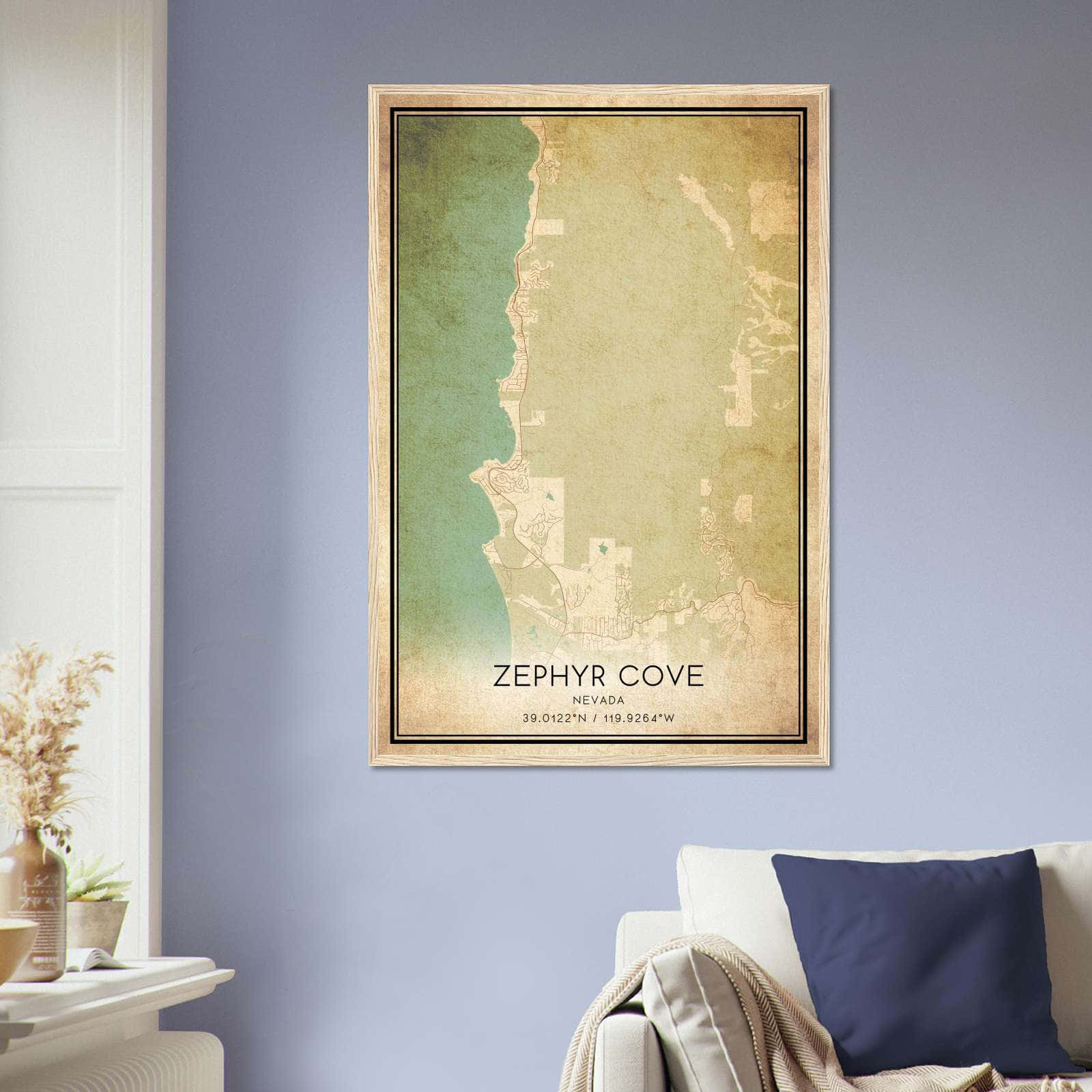 Vintage Zephyr Cove Nevada Map Poster, Zephyr Cove NV City Road Wall Art Print