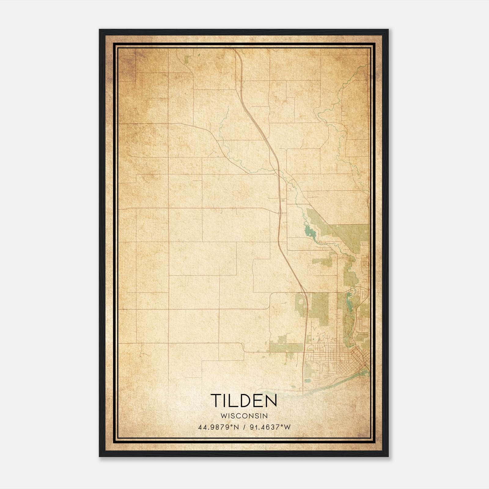 Vintage Tilden Wisconsin Map Poster, Tilden WI City Road Wall Art Print Vintage Tilden Wisconsin Map Poster, Tilden WI City Road Wall Art Print