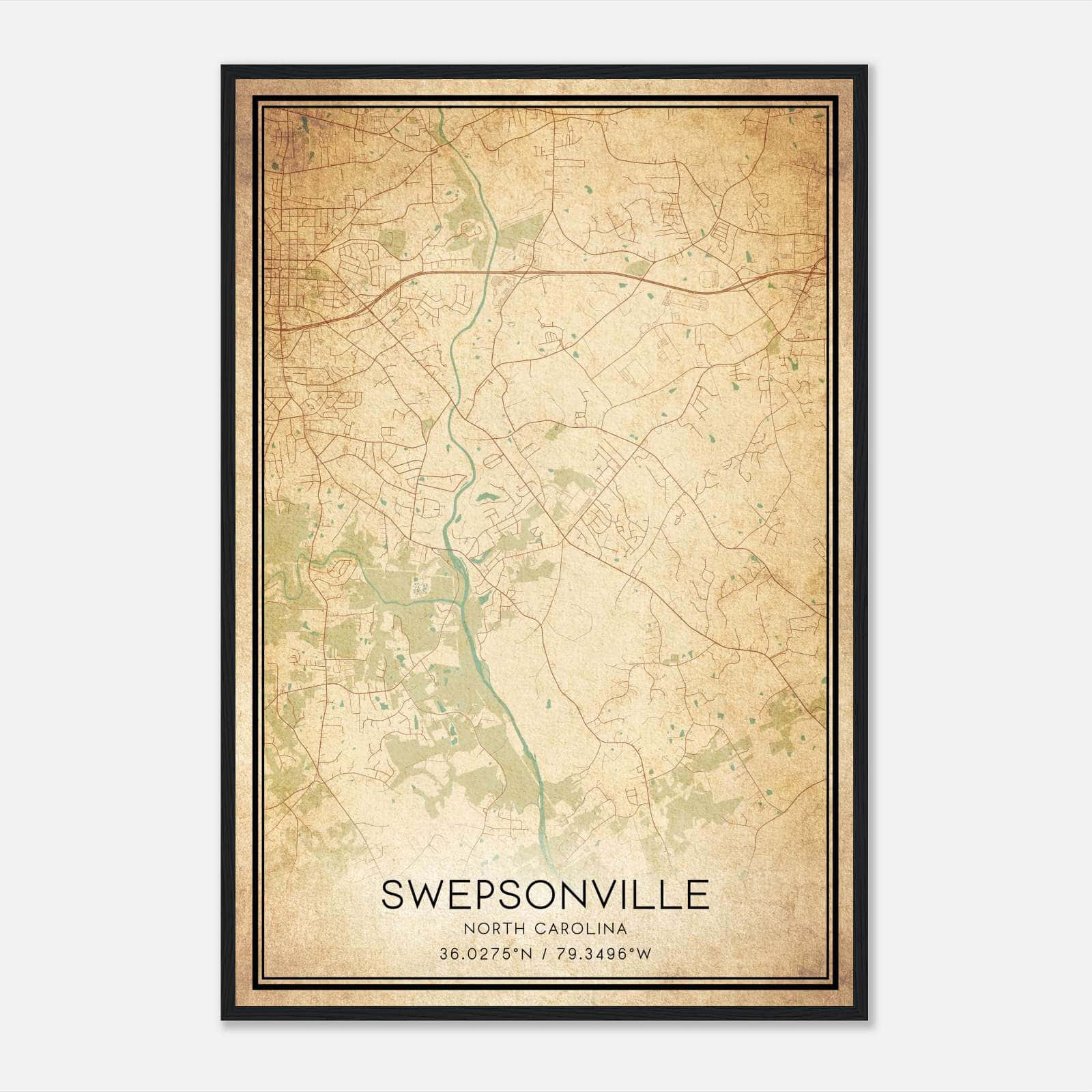 Vintage Swepsonville North Carolina Map Poster, Swepsonville NC City Road Wall Art Print Vintage Swepsonville North Carolina Map Poster, Swepsonville NC City Road Wall Art Print