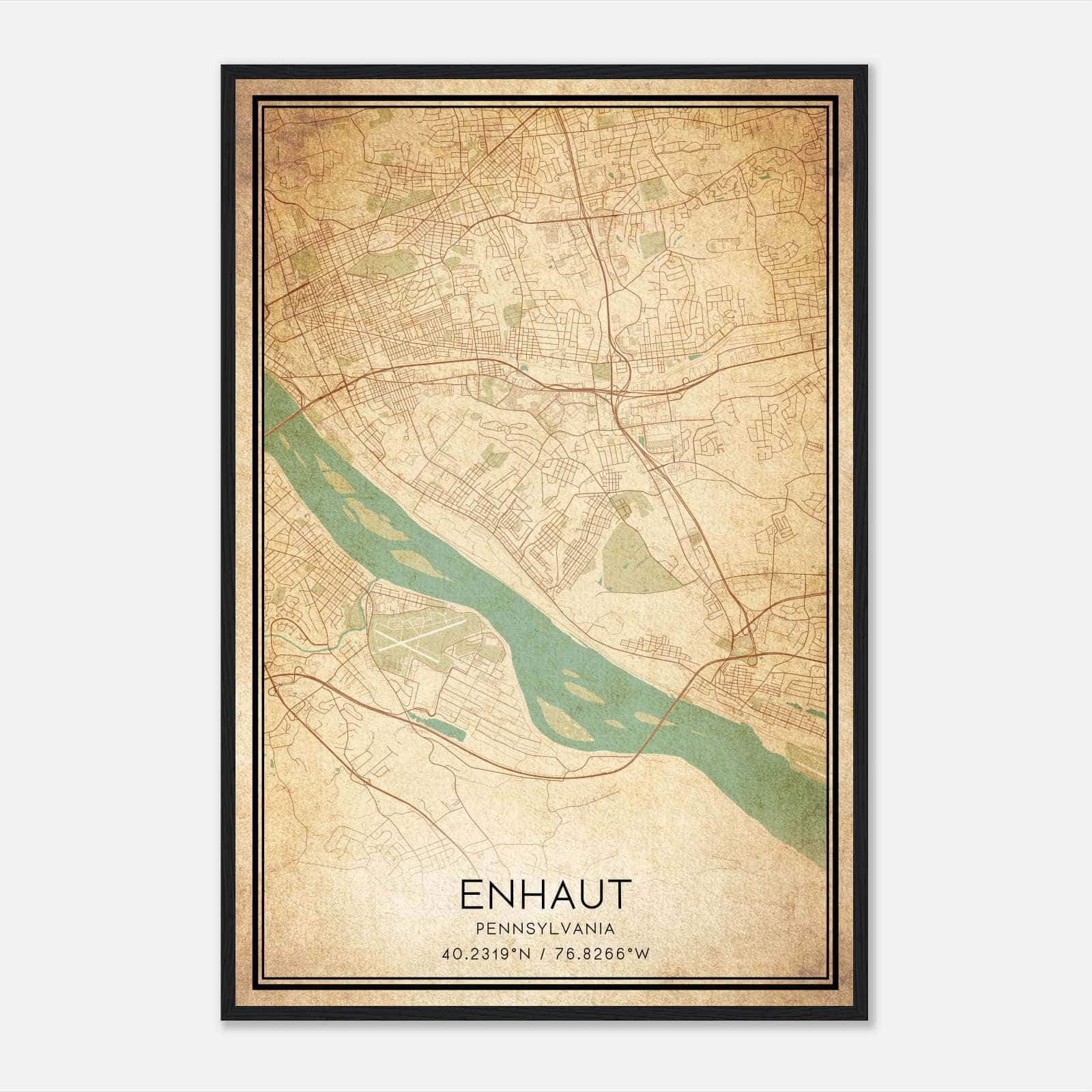 Vintage Enhaut Pennsylvania Map Poster, Enhaut PA City Road Wall Art Print Vintage Enhaut Pennsylvania Map Poster, Enhaut PA City Road Wall Art Print