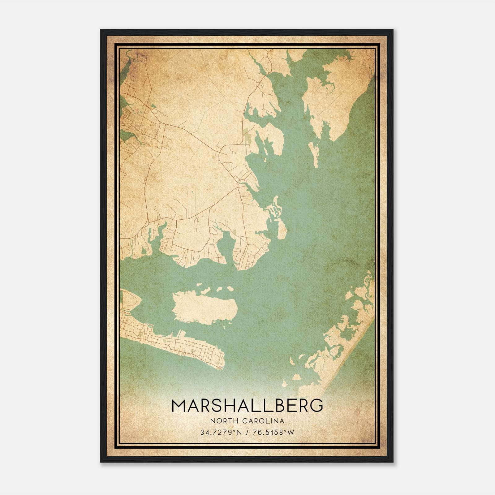 Vintage Marshallberg North Carolina Map Poster, Marshallberg NC City Road Wall Art Print Vintage Marshallberg North Carolina Map Poster, Marshallberg NC City Road Wall Art Print